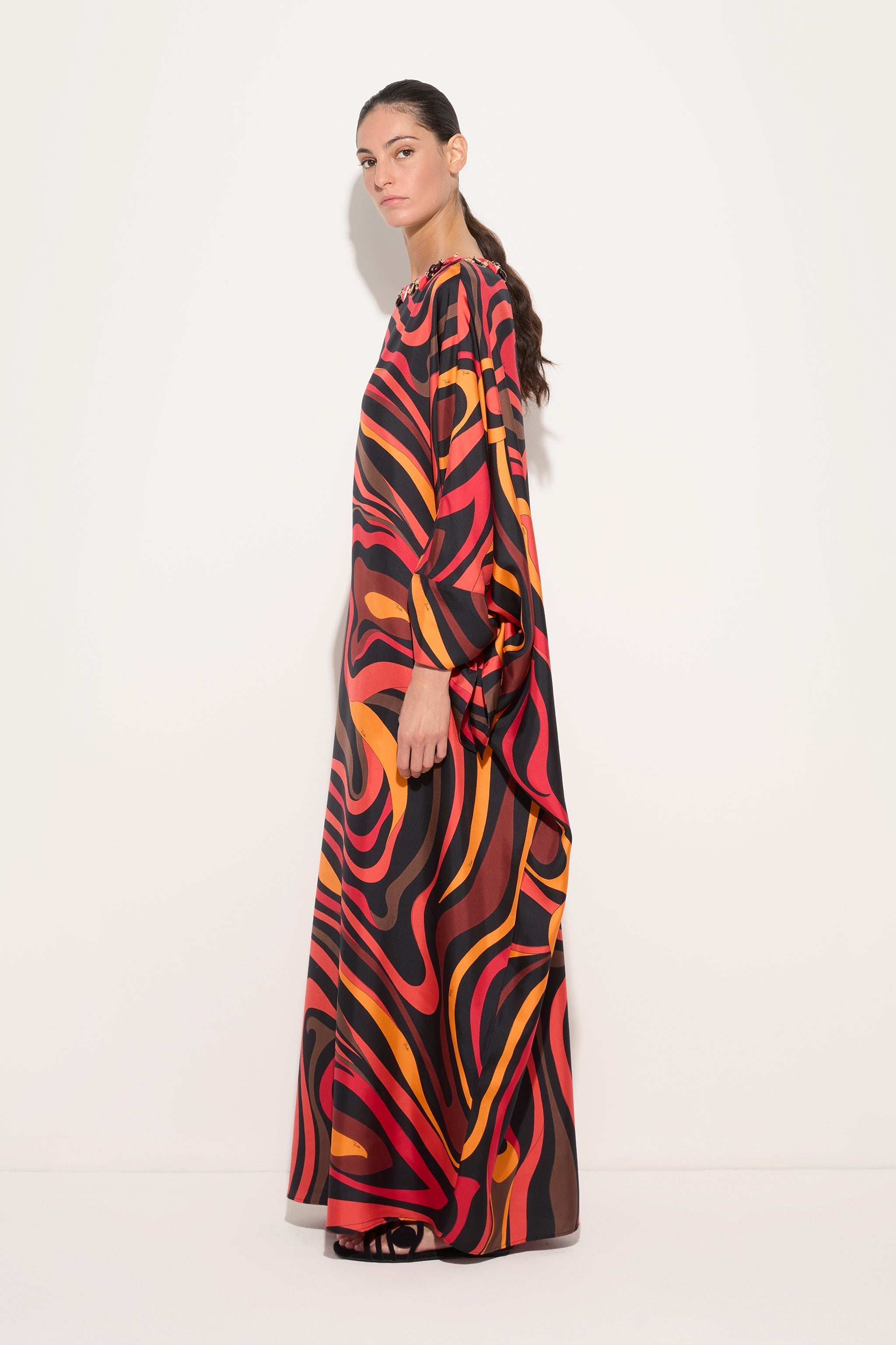 Embroidery Marmo Print Silk Kaftan
 WOMAN Pucci