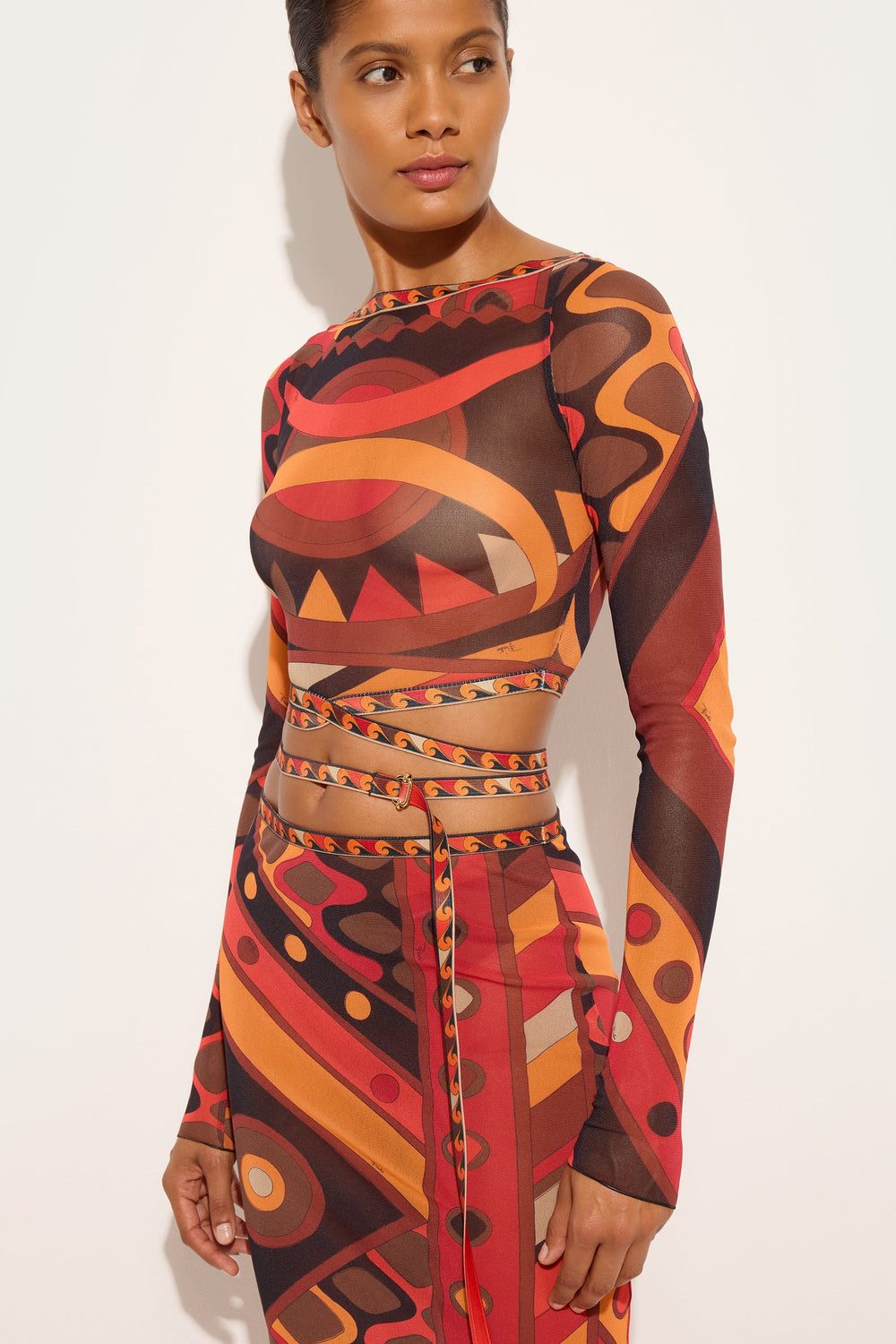 Vivara Print Tulle Crop Top
 WOMAN Pucci