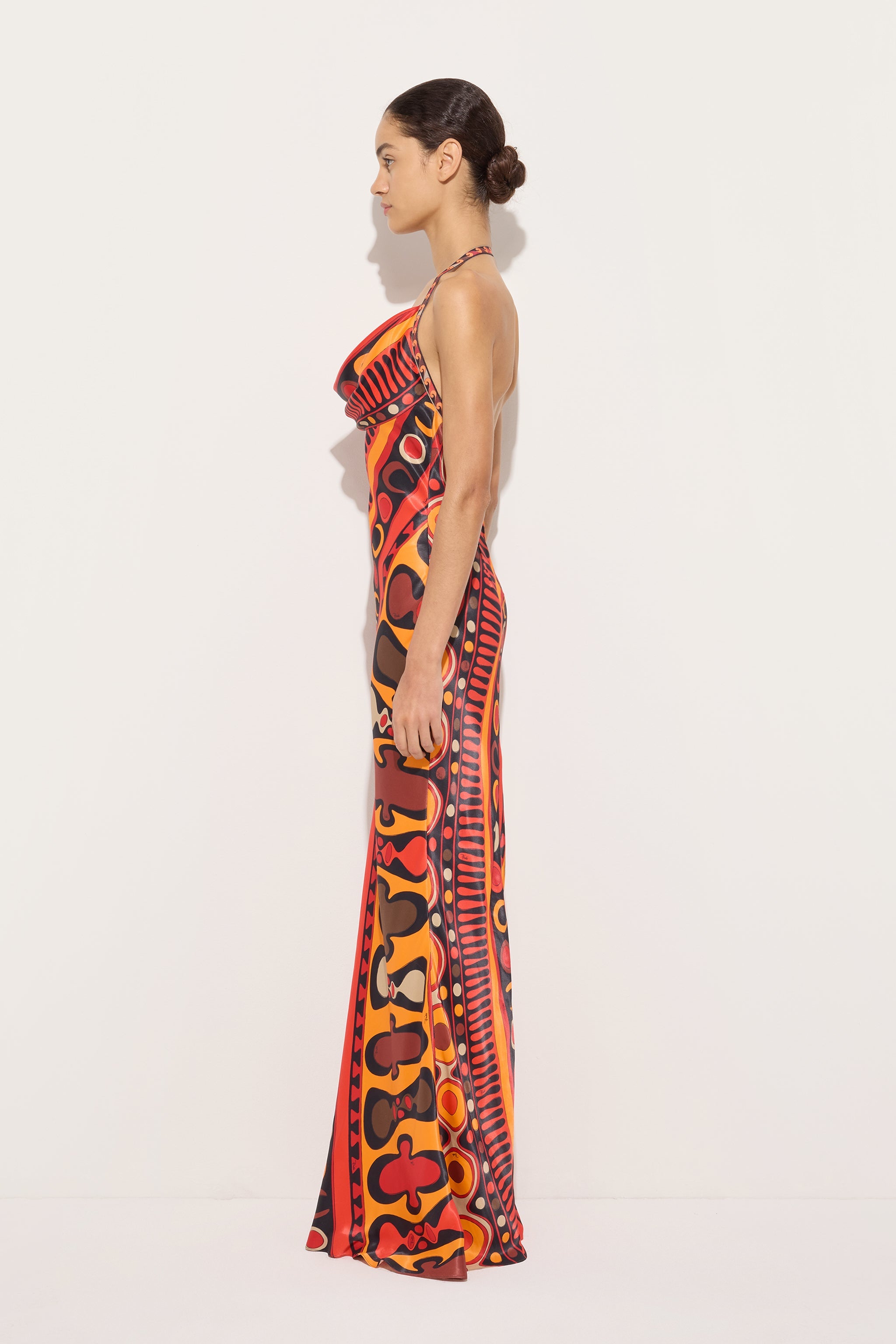 Soleil Print Orange Satin Dress
 WOMAN Pucci