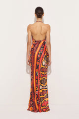 Soleil Print Orange Satin Dress
 WOMAN Pucci