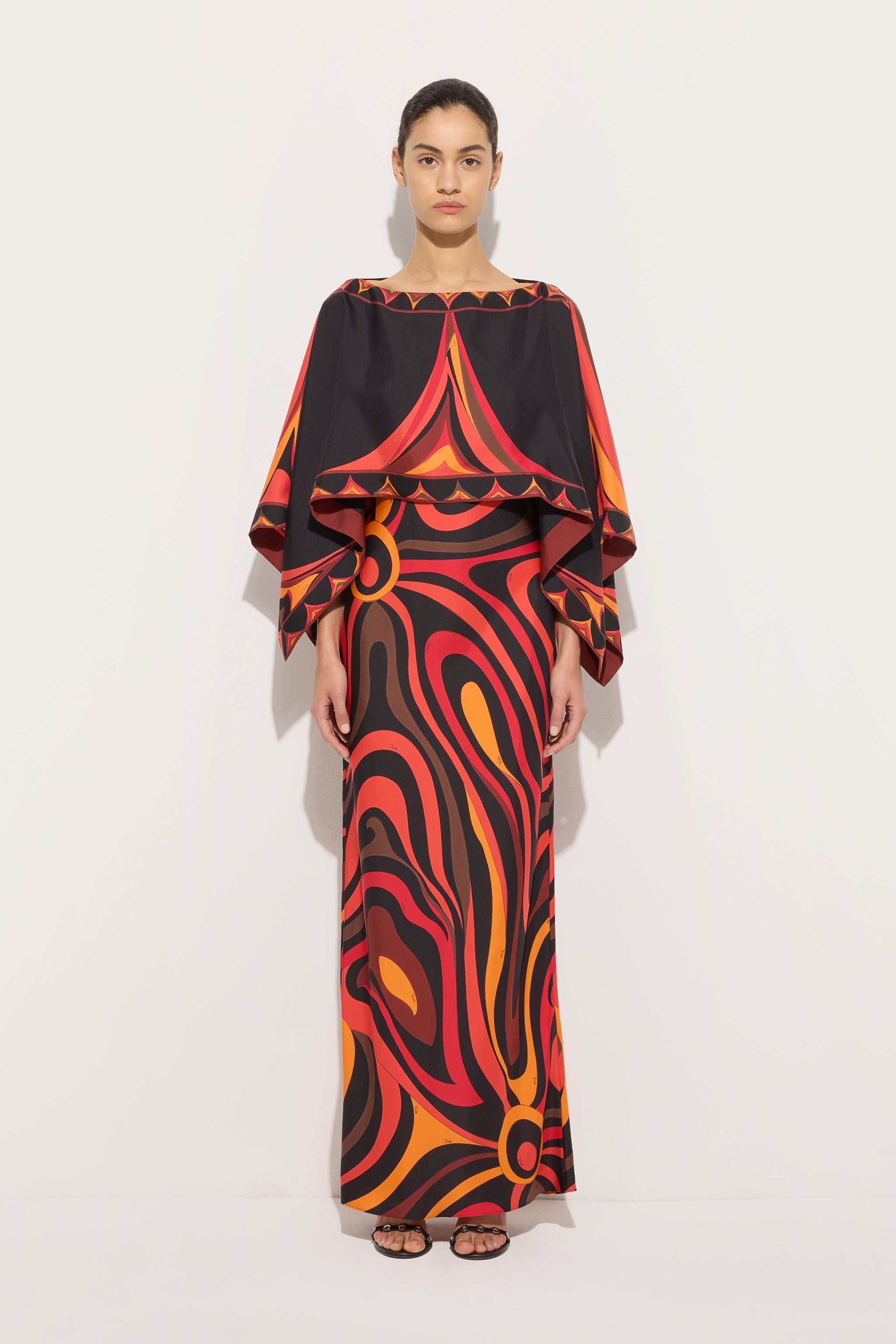 Marmo Print Silk Dress with Cape
 WOMAN Pucci