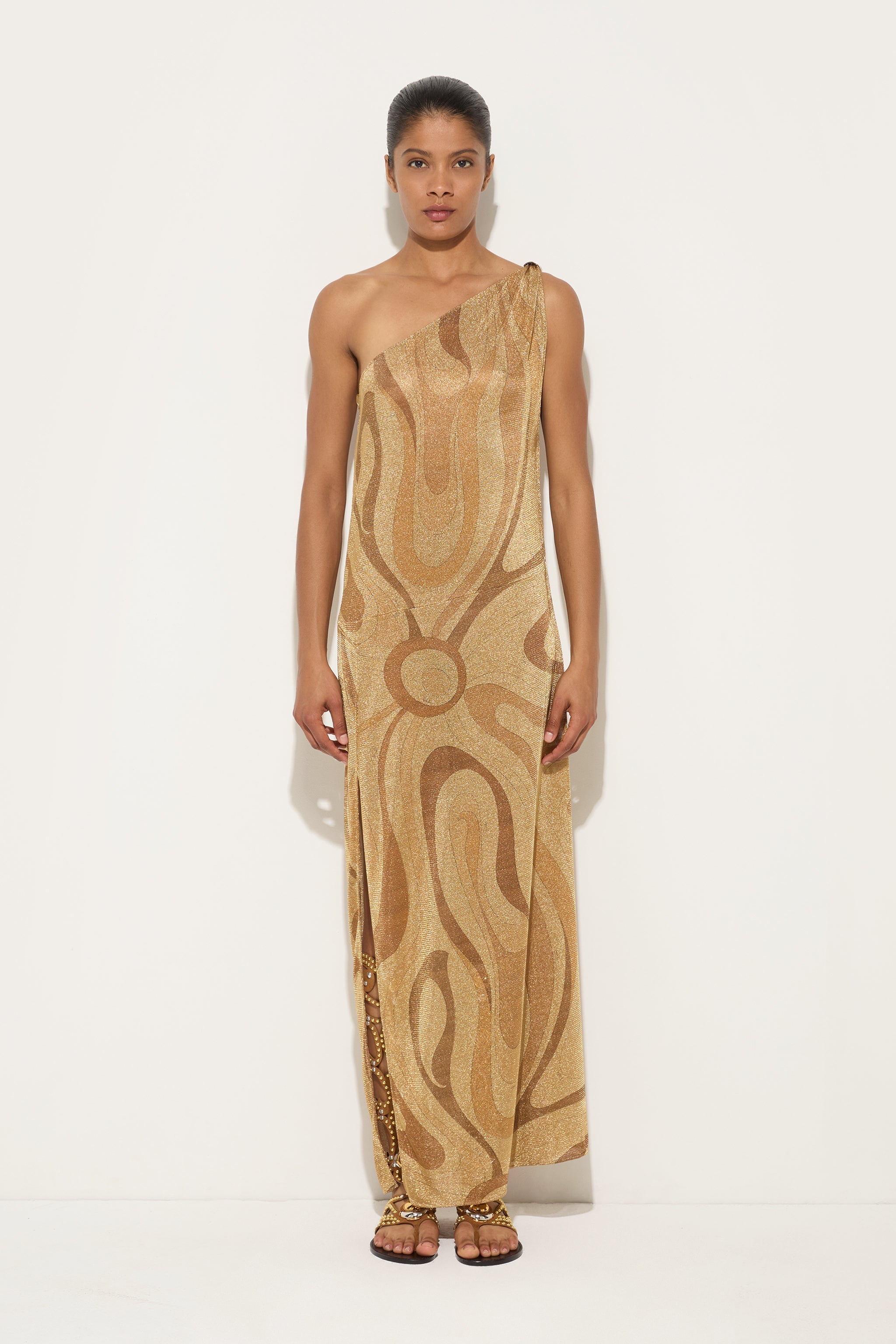 Marmo Print One-Shoulder Lamè Dress
 WOMAN Pucci