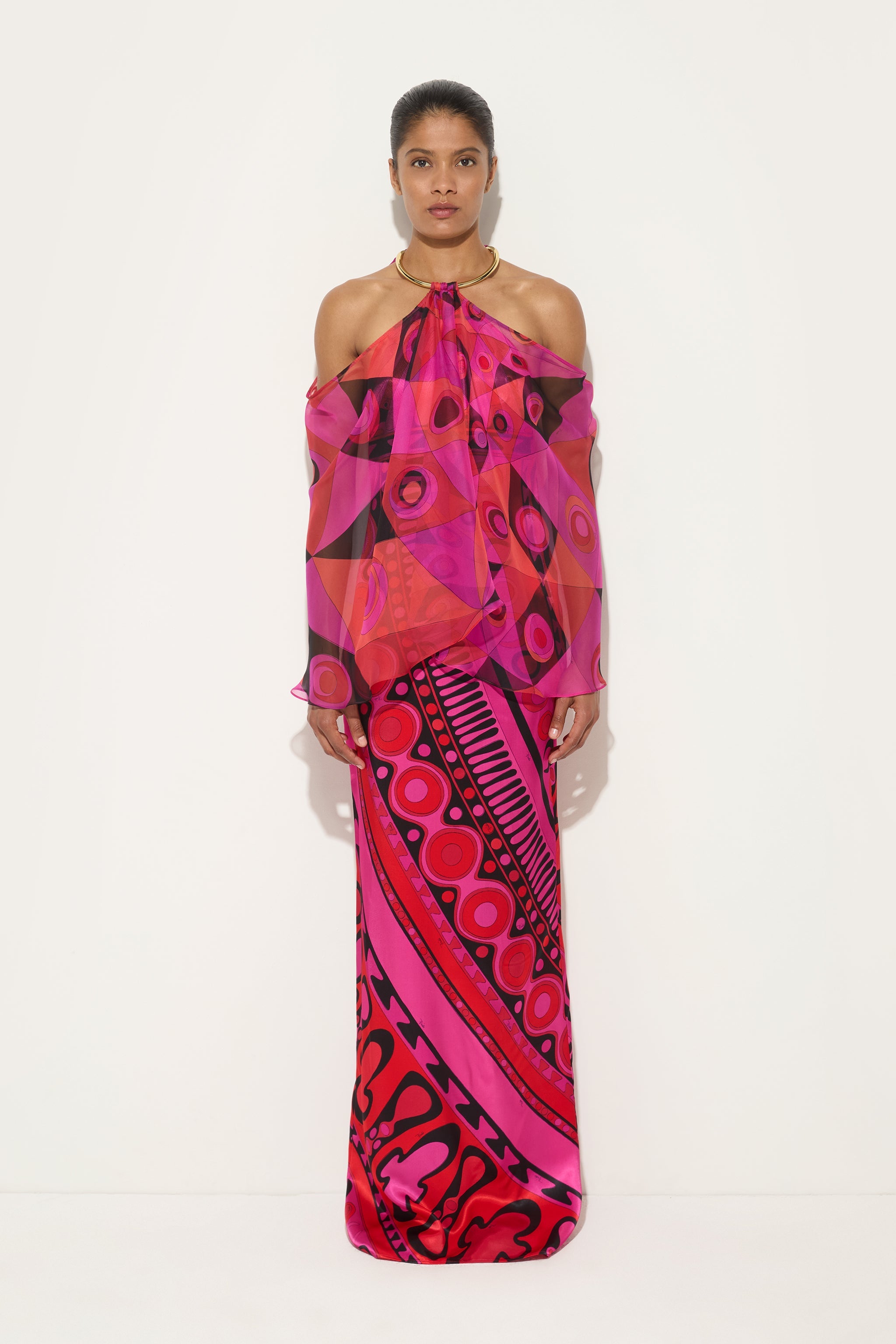 Occhi Print Satin and Chiffon Dress
 WOMAN Pucci