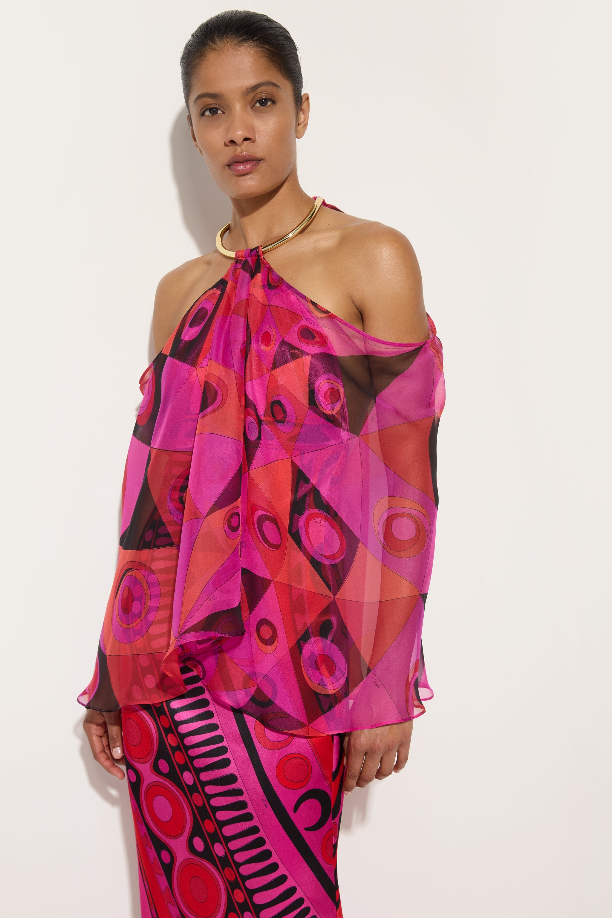 Occhi Print Satin and Chiffon Dress
 WOMAN Pucci
