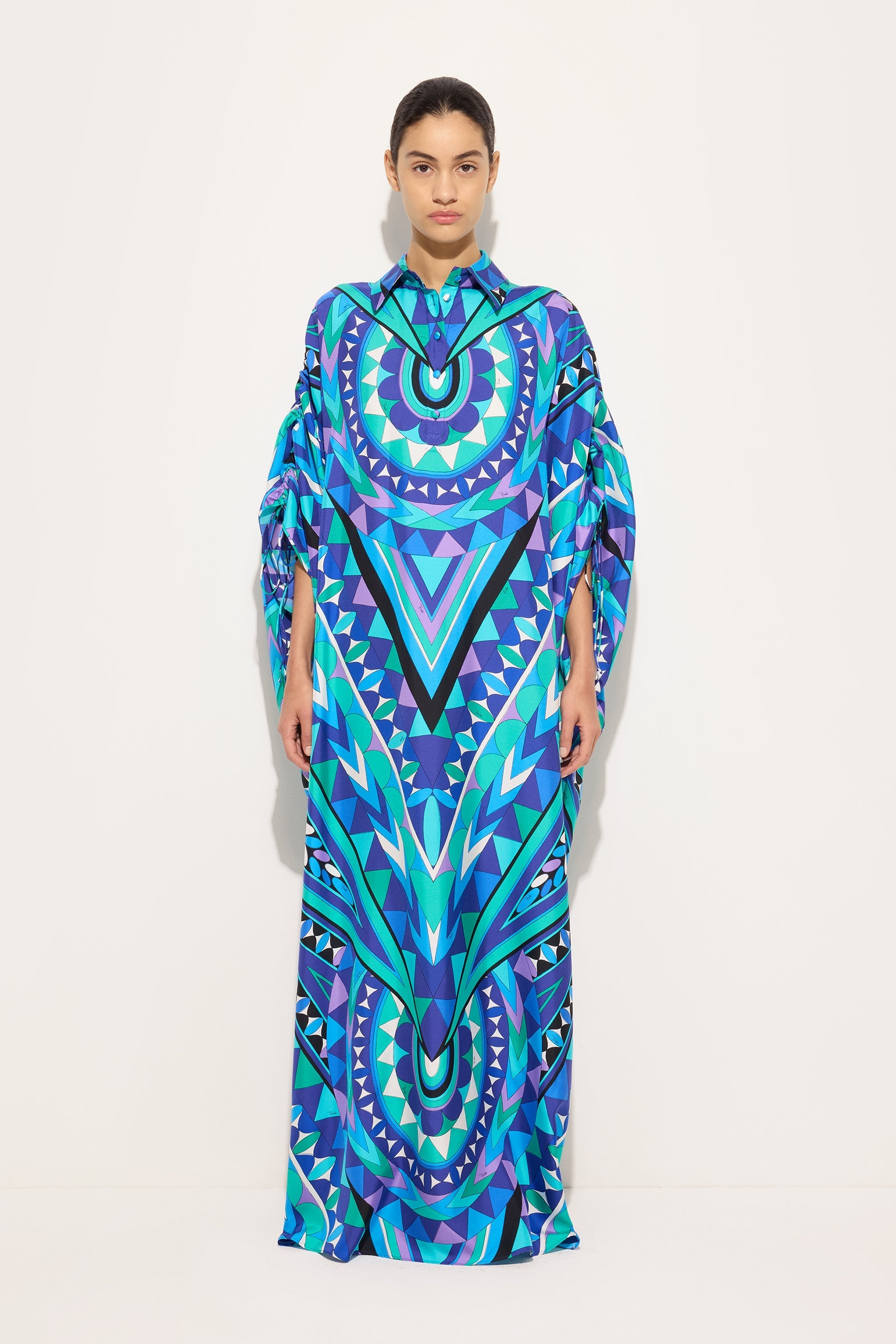 Manuba Print Silk Kaftan with Draped Sleeves
 WOMAN Pucci