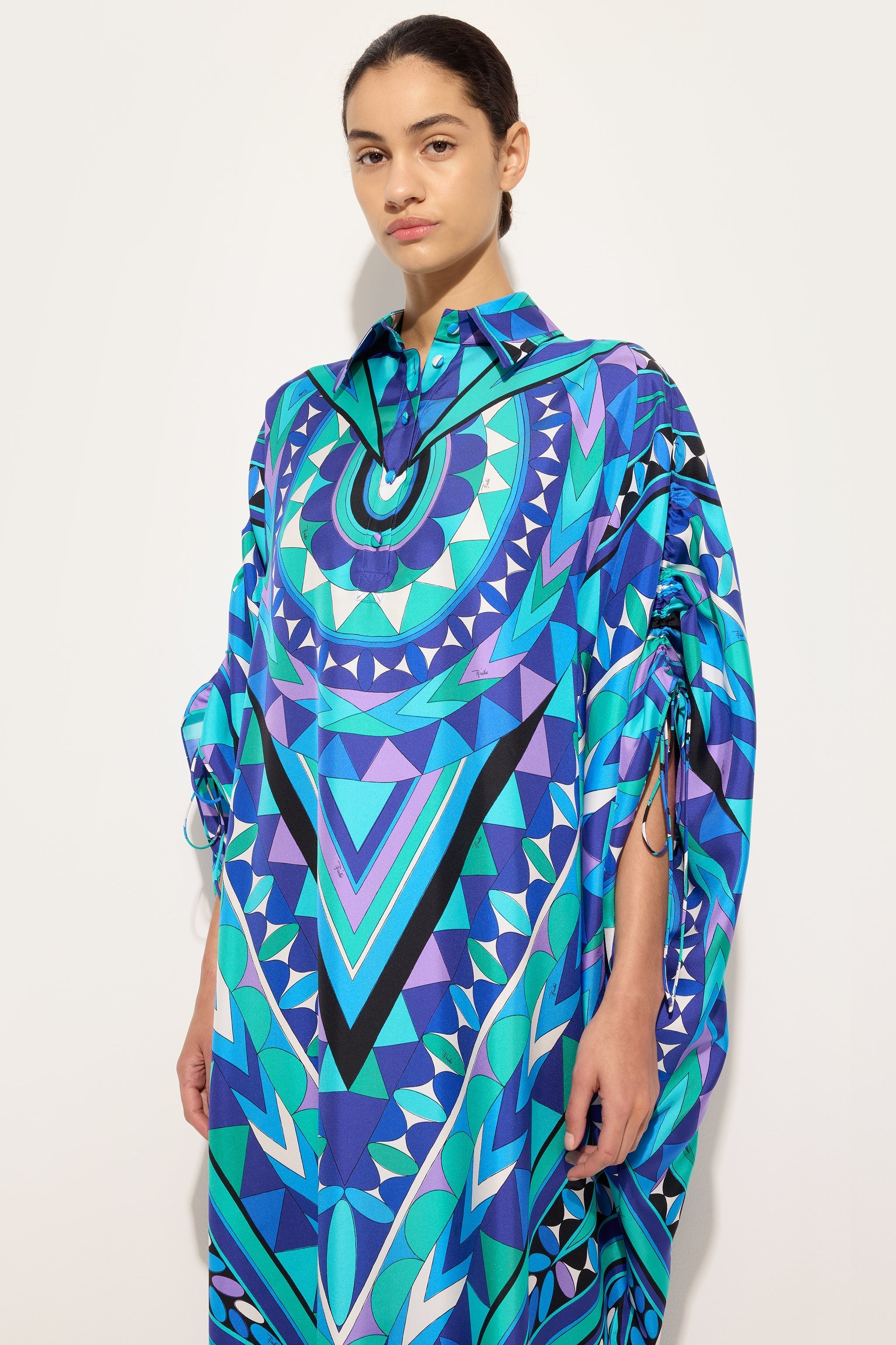 Manuba Print Silk Kaftan with Draped Sleeves
 WOMAN Pucci