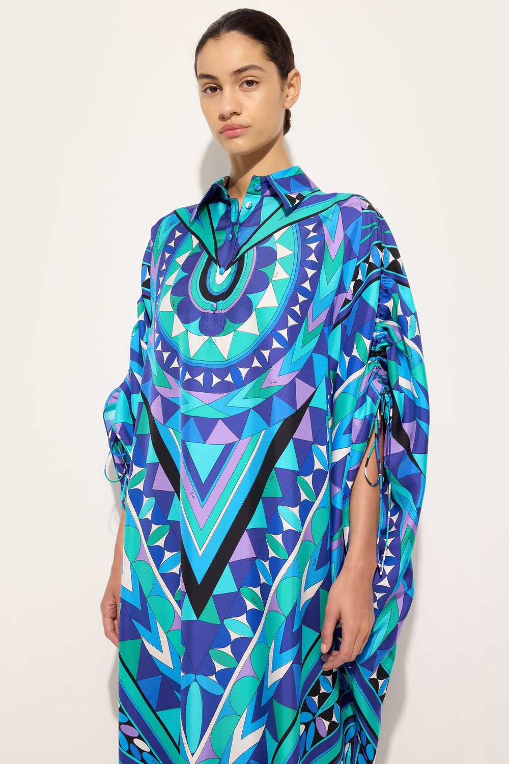 Manuba Print Silk Kaftan with Draped Sleeves
 WOMAN Pucci