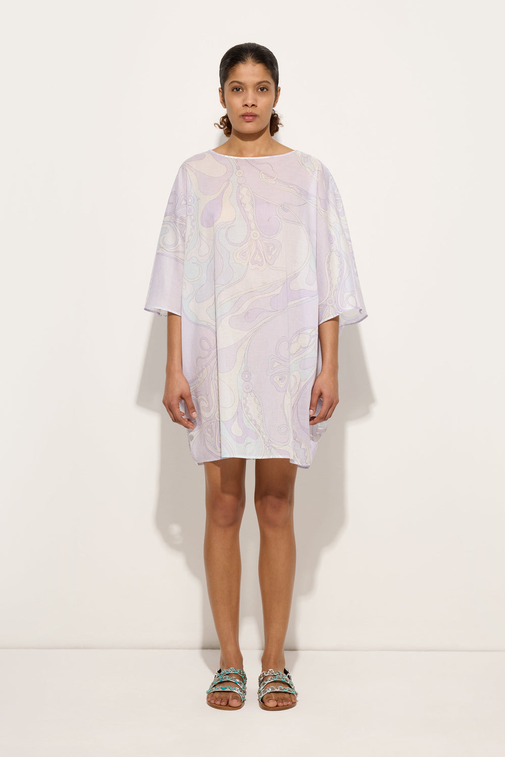 Orchidee Print Short Cotton Kaftan
 WOMAN Pucci