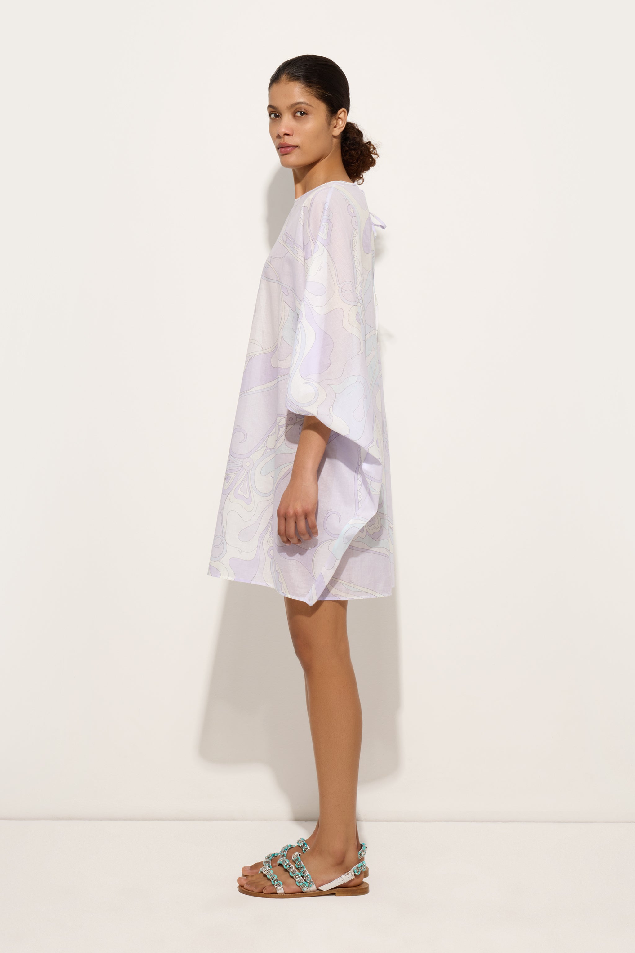 Orchidee Print Short Cotton Kaftan
 WOMAN Pucci