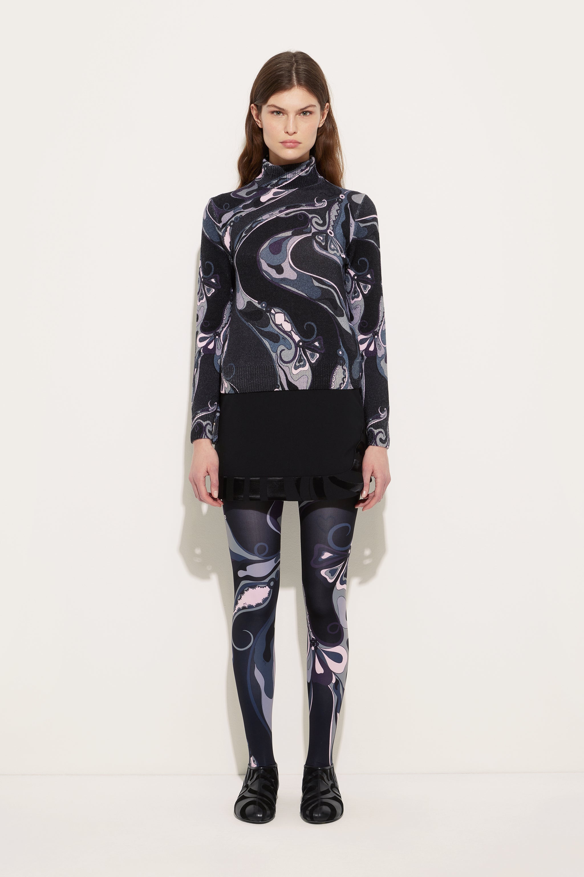 Orchidee Print High Neck Sweater in Wool
 WOMAN Pucci