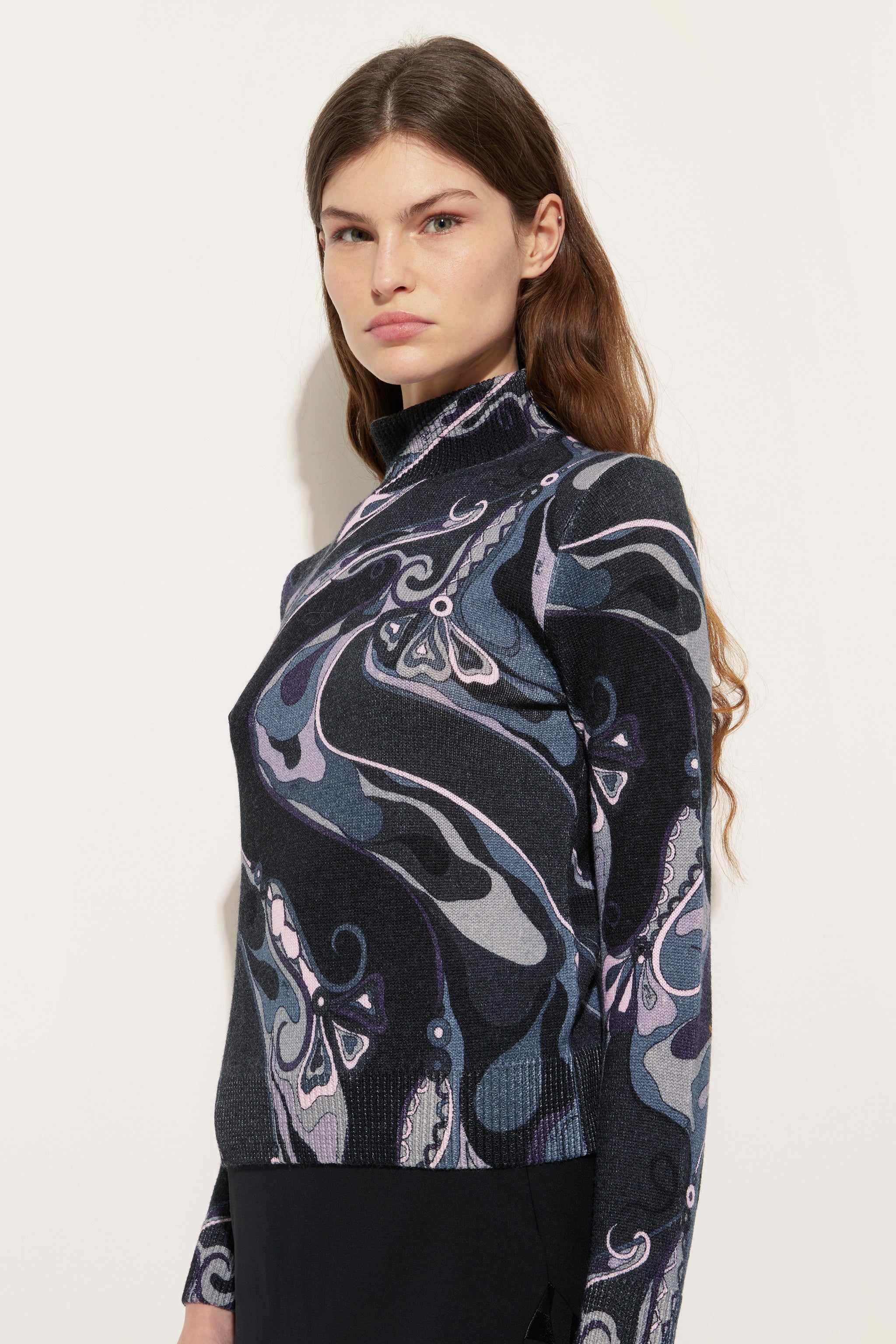 Orchidee Print High Neck Sweater in Wool
 WOMAN Pucci