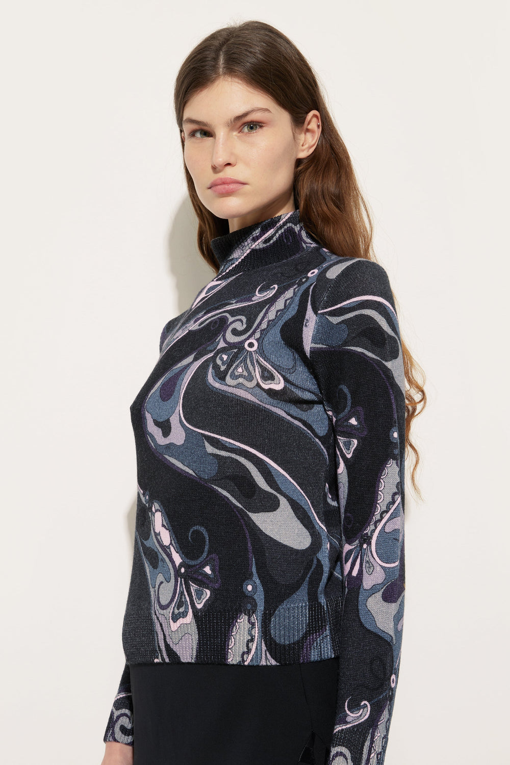 Orchidee Print High Neck Sweater in Wool
 WOMAN Pucci