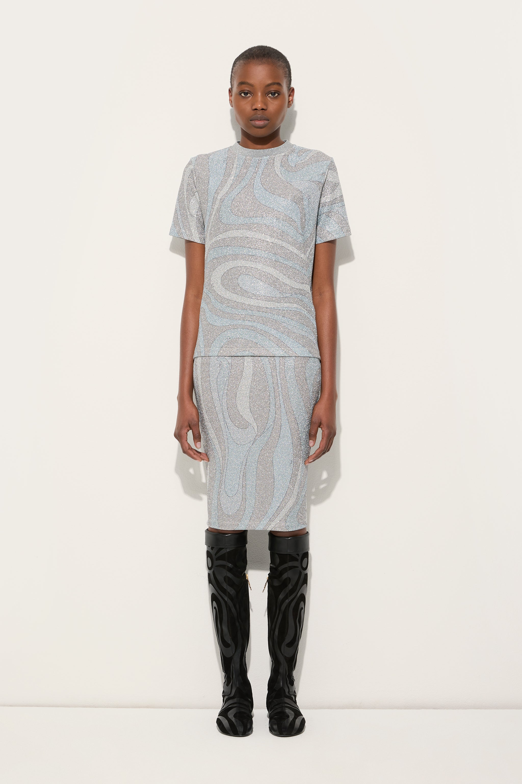 Marmo Print Jersey Lamé T-shirt
 WOMAN Pucci