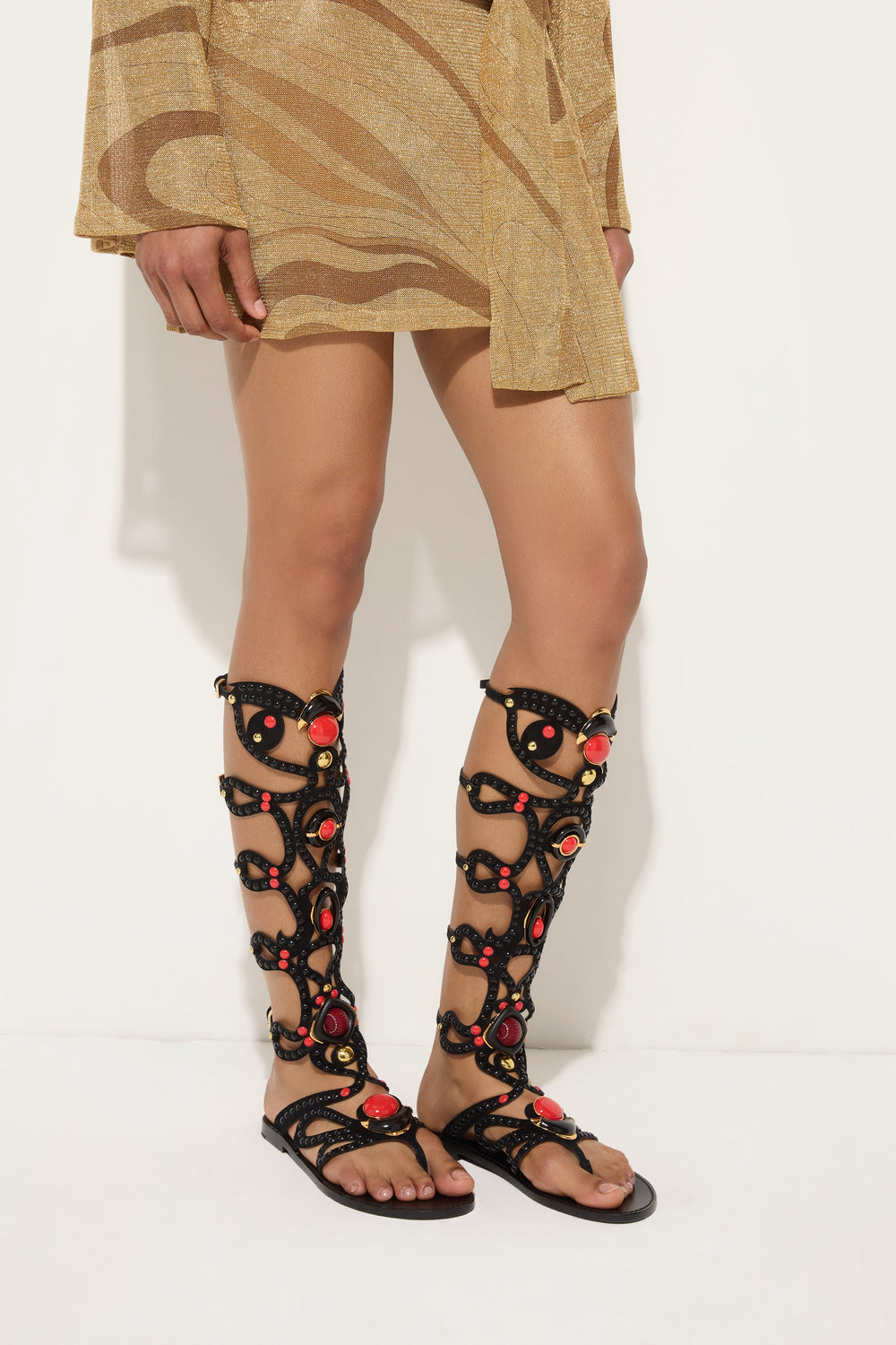 Black Embellished Gladiator Sandals
 WOMAN Pucci