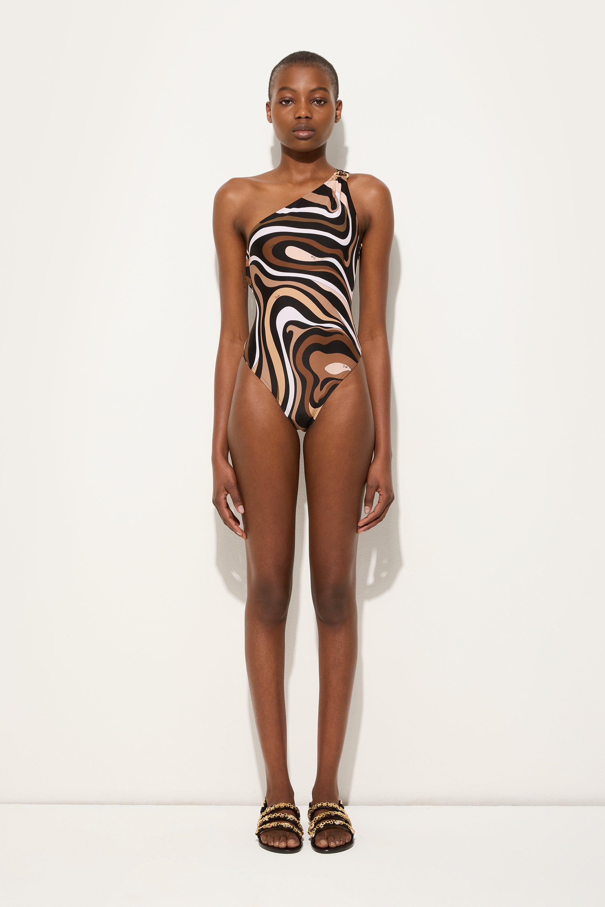 Marmo Print One-Shoulder Swimsuit
 WOMAN Pucci