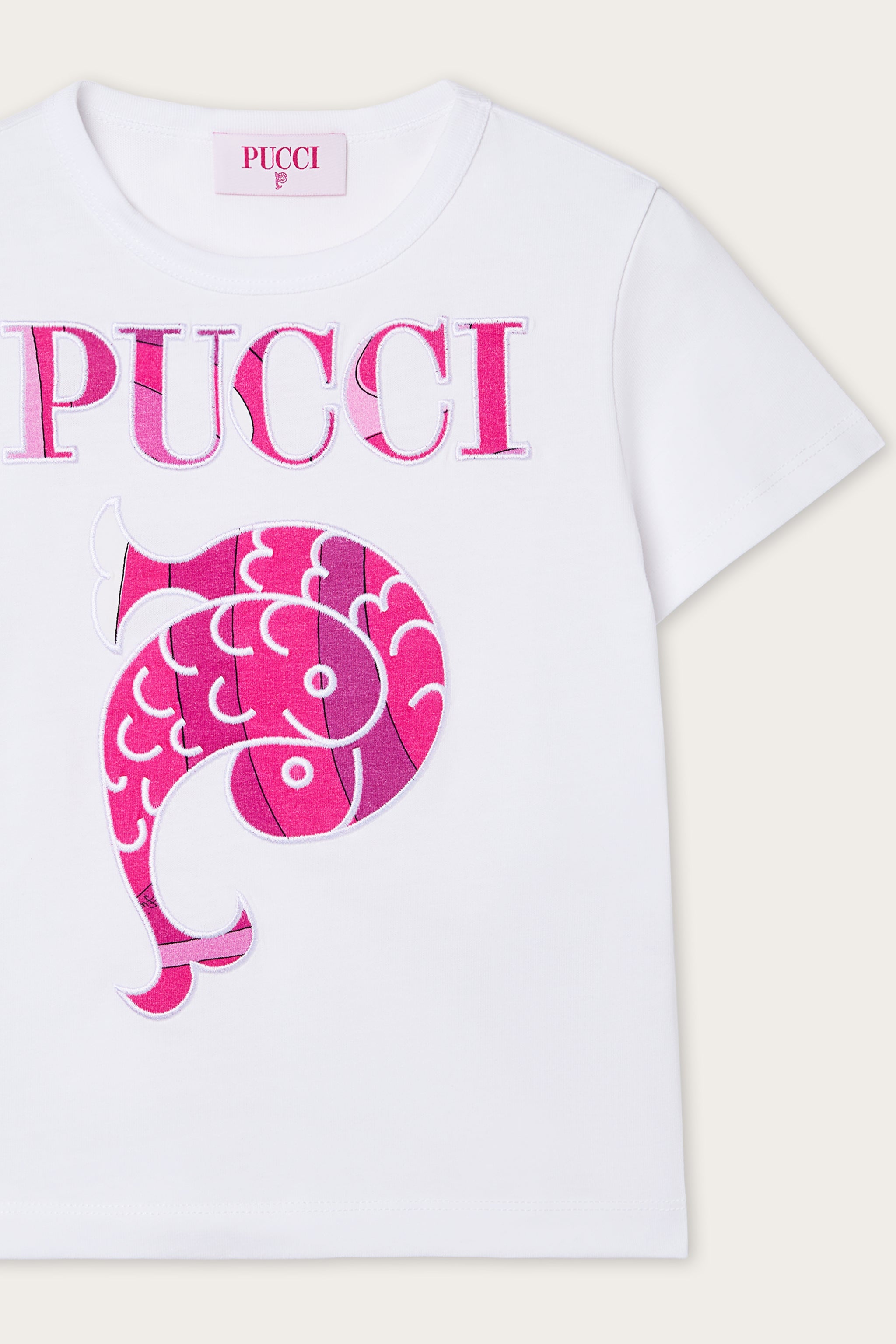 T-shirt with Embroidered Logo and Fish
  Pucci