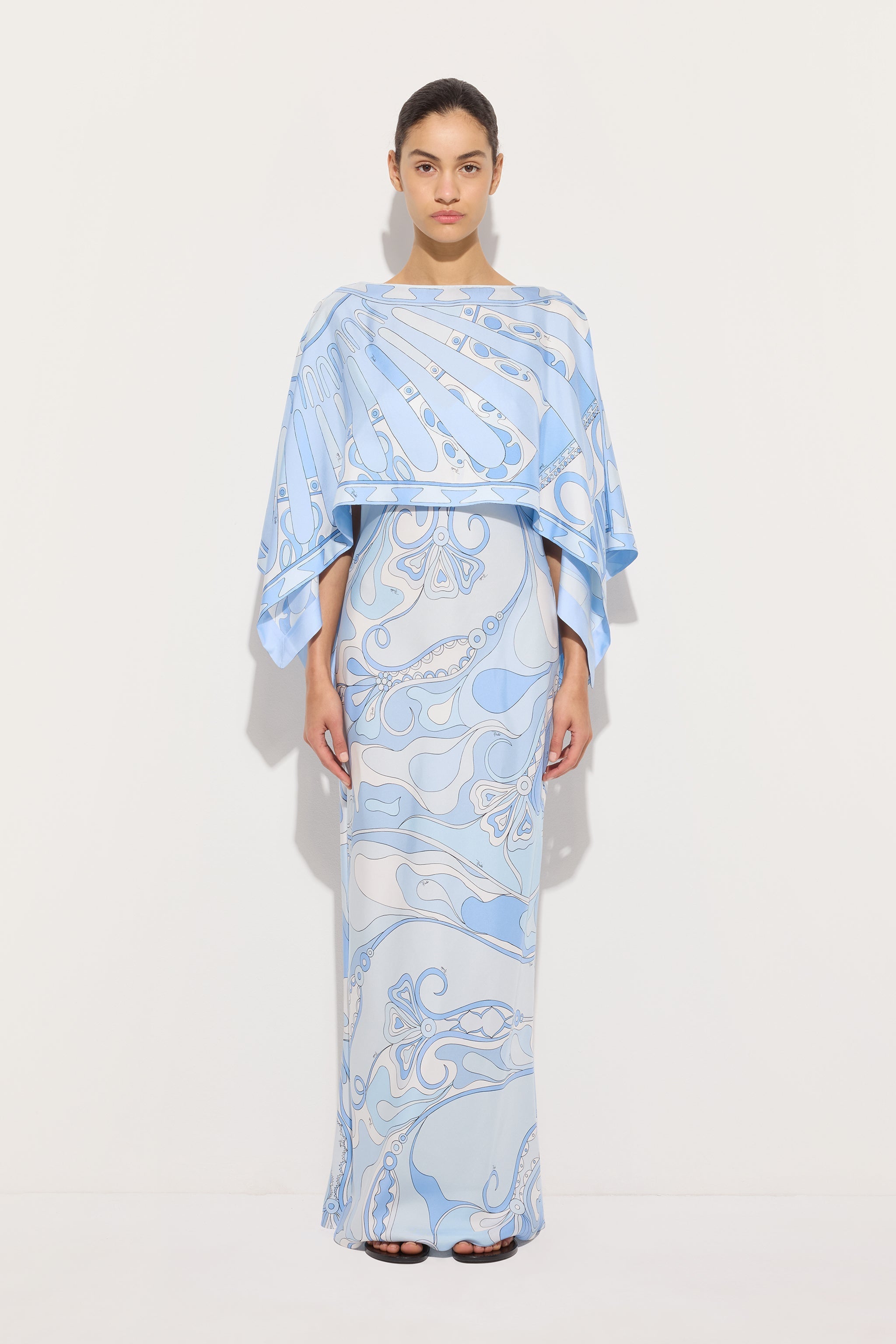 Orchidee and Soleil Print Silk Dress with Cape
 WOMAN Pucci