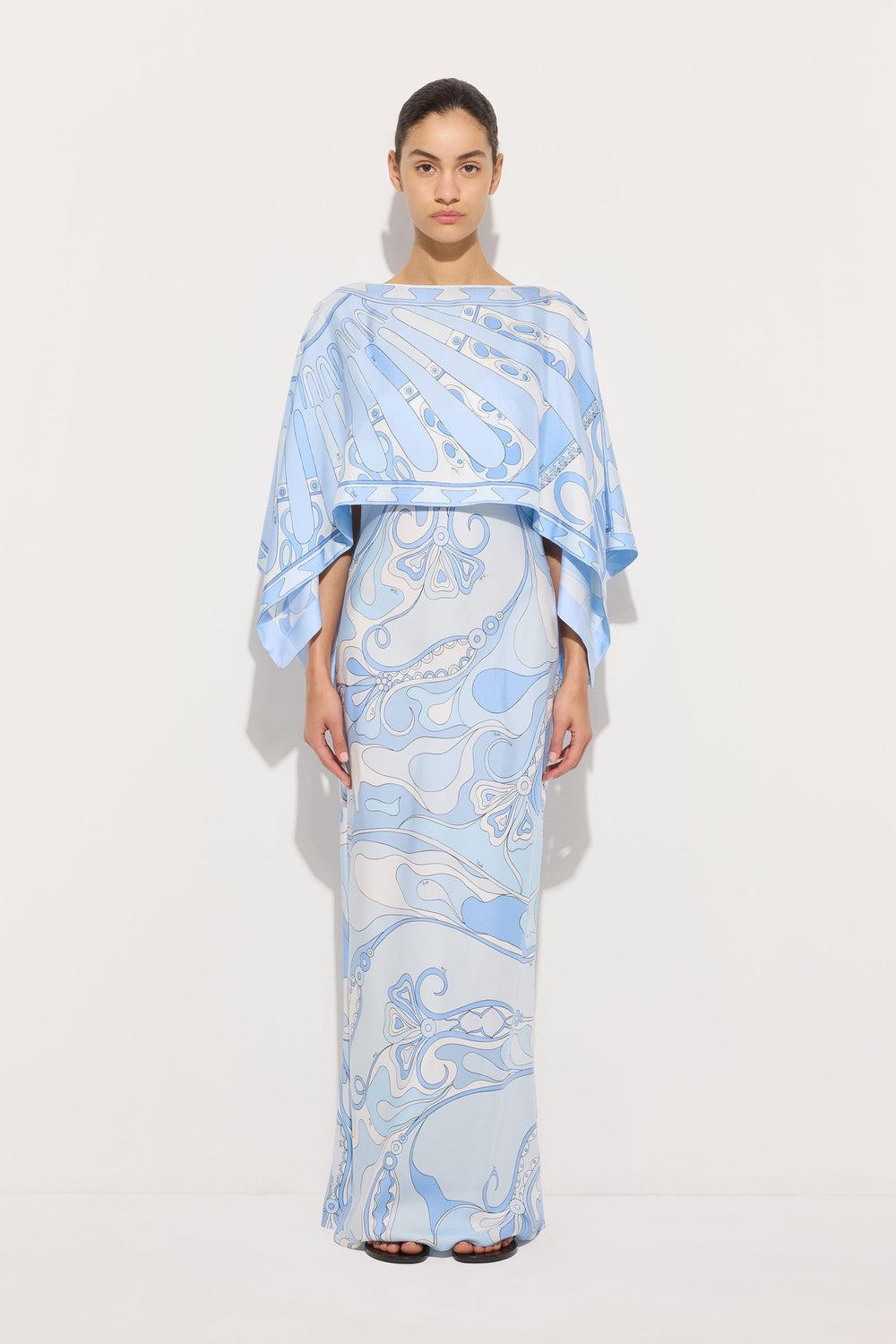 Orchidee and Soleil Print Silk Dress with Cape
 WOMAN Pucci