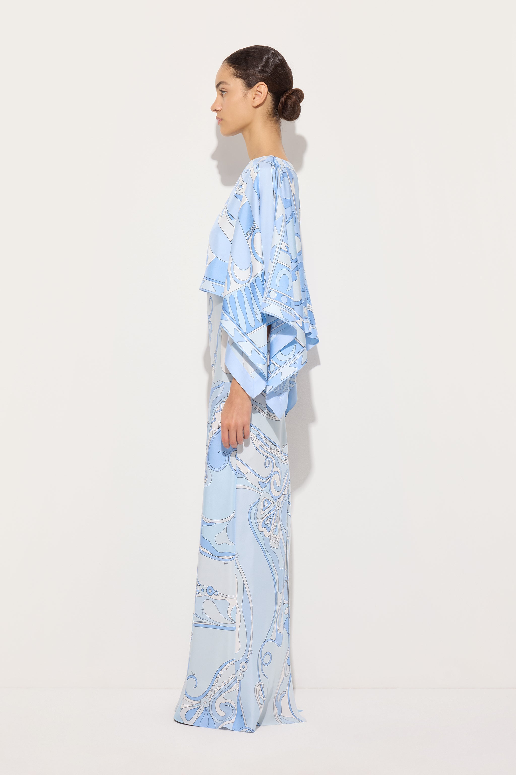 Orchidee and Soleil Print Silk Dress with Cape
 WOMAN Pucci