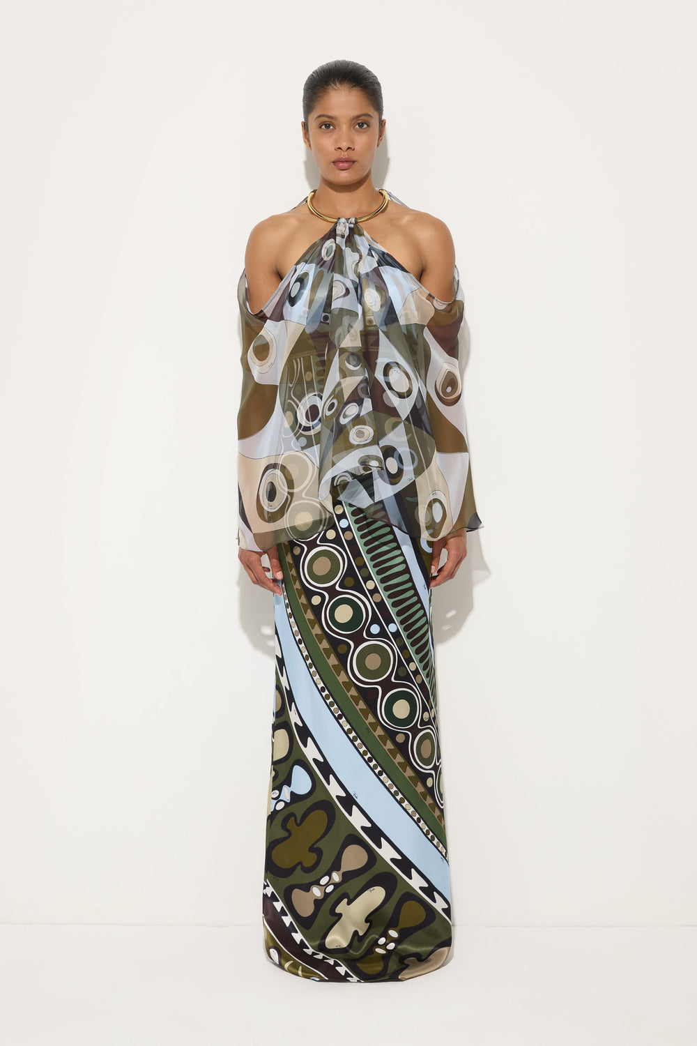 Occhi Print Satin and Chiffon Dress
 WOMAN Pucci