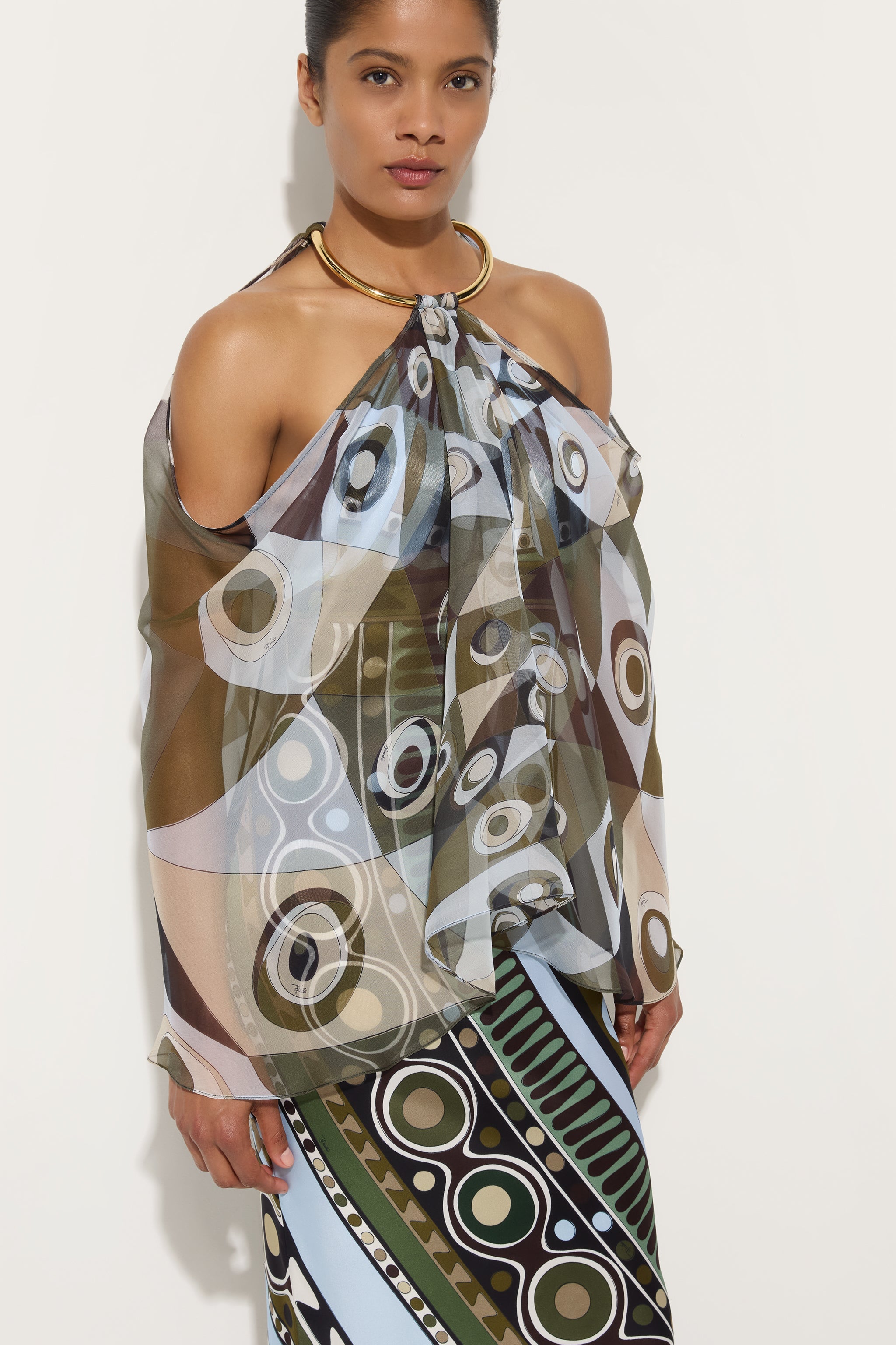 Occhi Print Satin and Chiffon Dress
 WOMAN Pucci