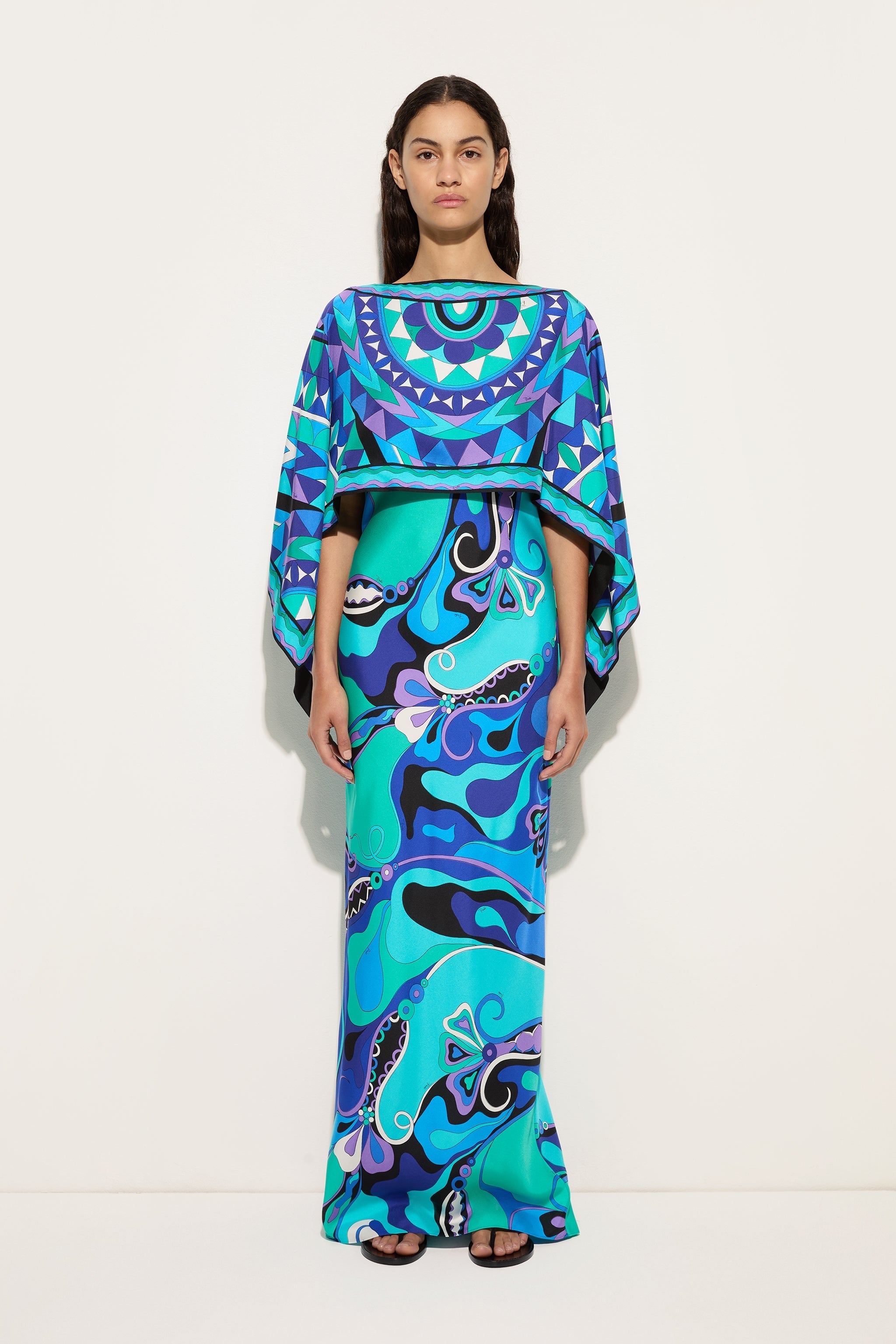 Orchidee Print Silk Dress with Cape
 WOMAN Pucci