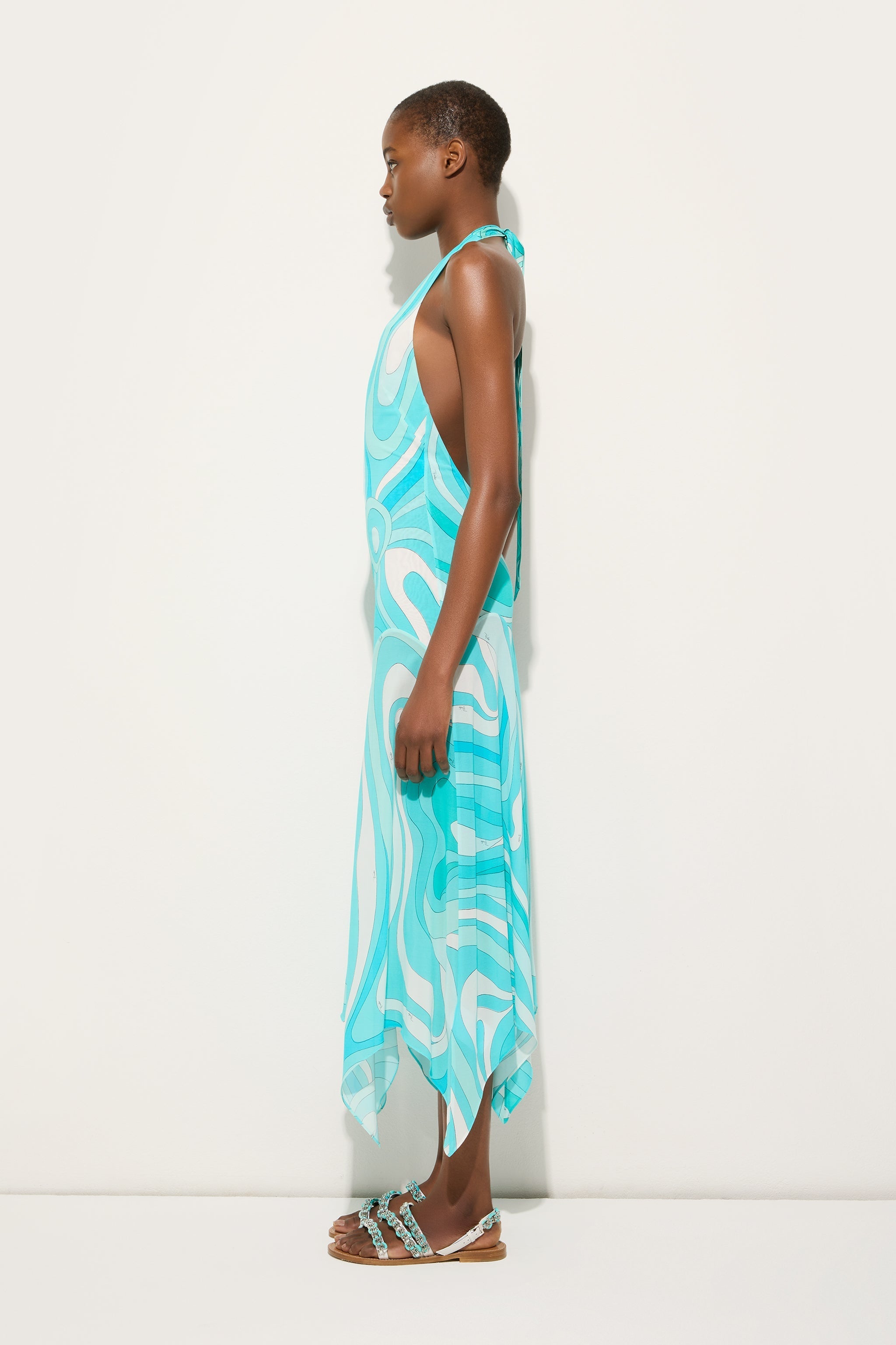 Marmo Print V-neck Dress with Asymmetrical Hem
 WOMAN Pucci
