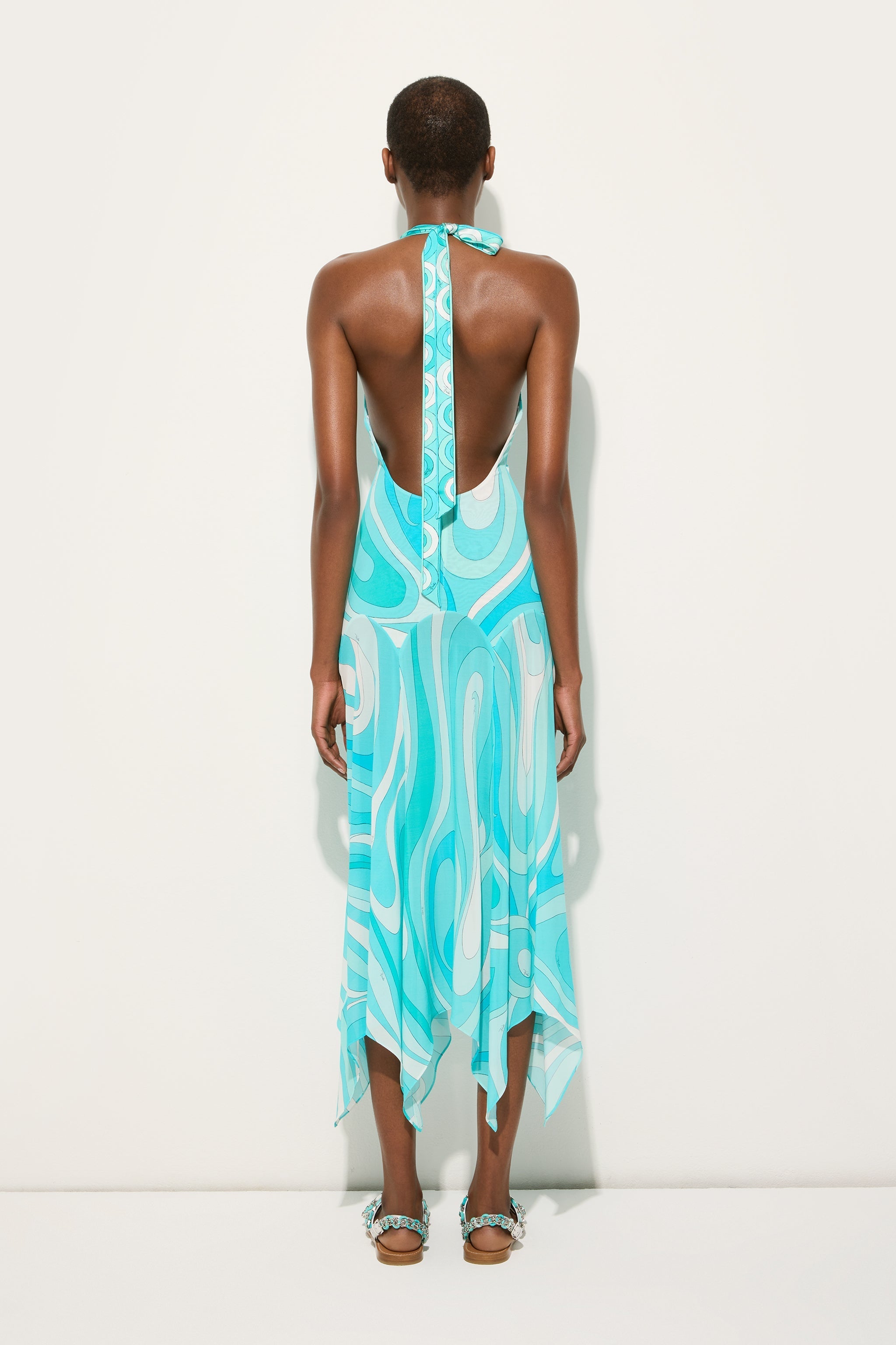 Marmo Print V-neck Dress with Asymmetrical Hem
 WOMAN Pucci