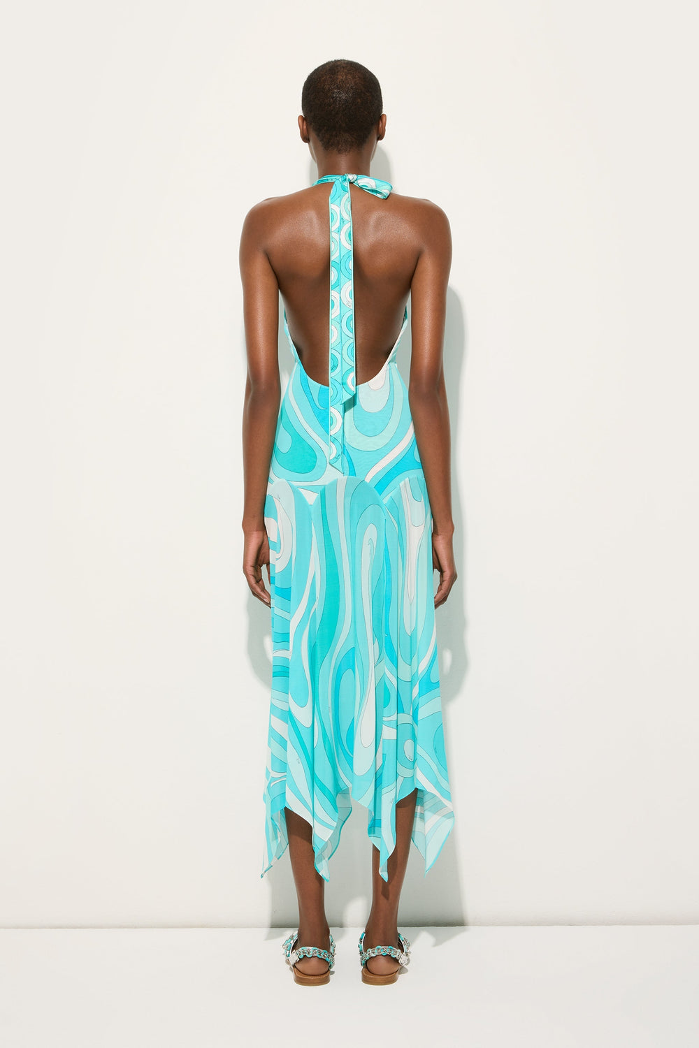 Marmo Print V-neck Dress with Asymmetrical Hem
 WOMAN Pucci