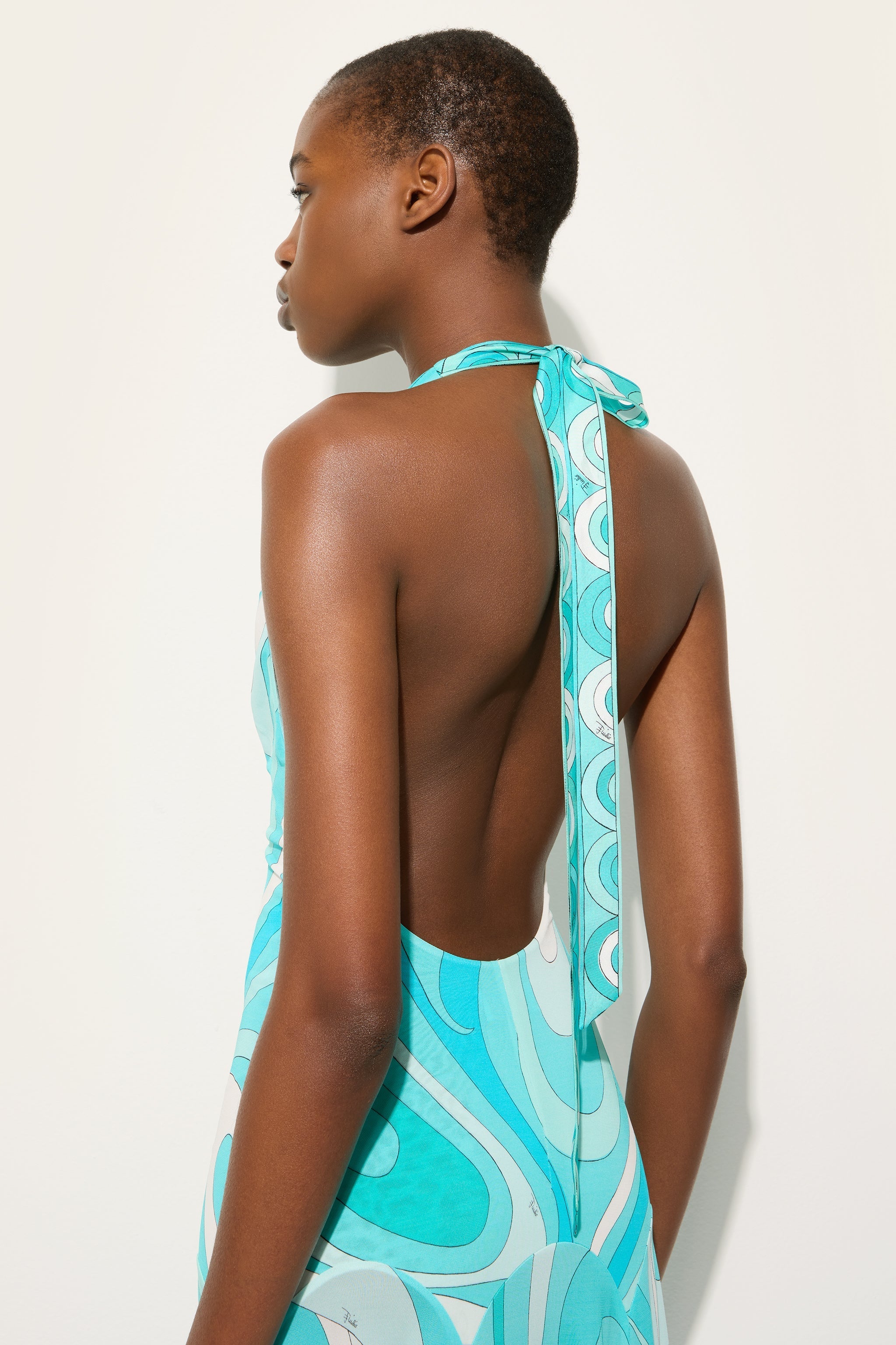 Marmo Print V-neck Dress with Asymmetrical Hem
 WOMAN Pucci