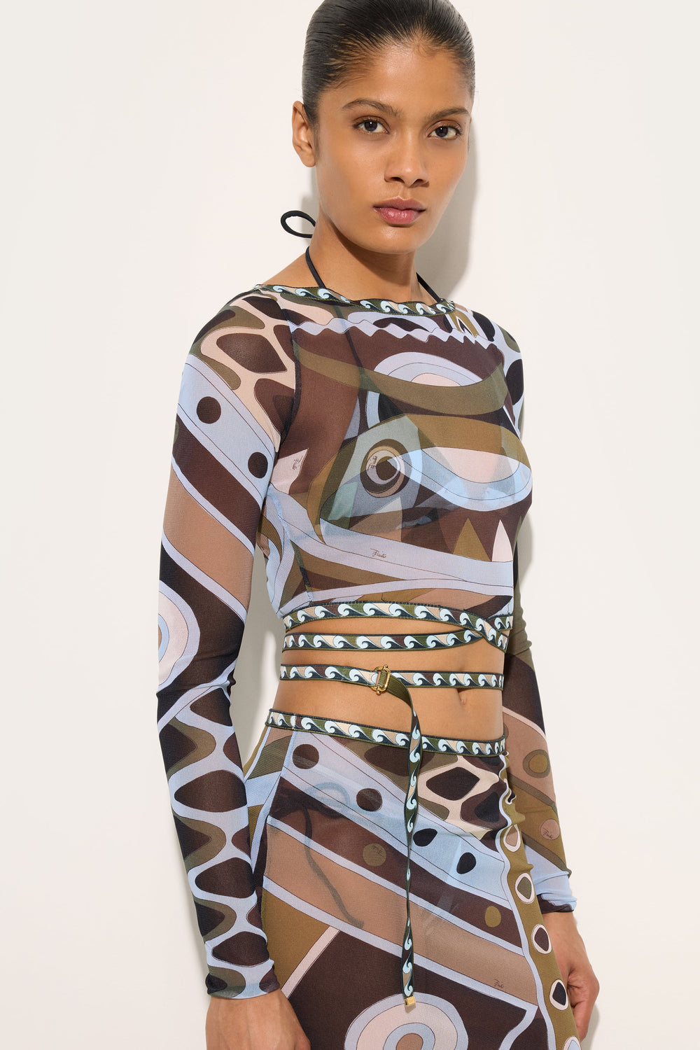 Vivara Print Tulle Crop Top
 WOMAN Pucci