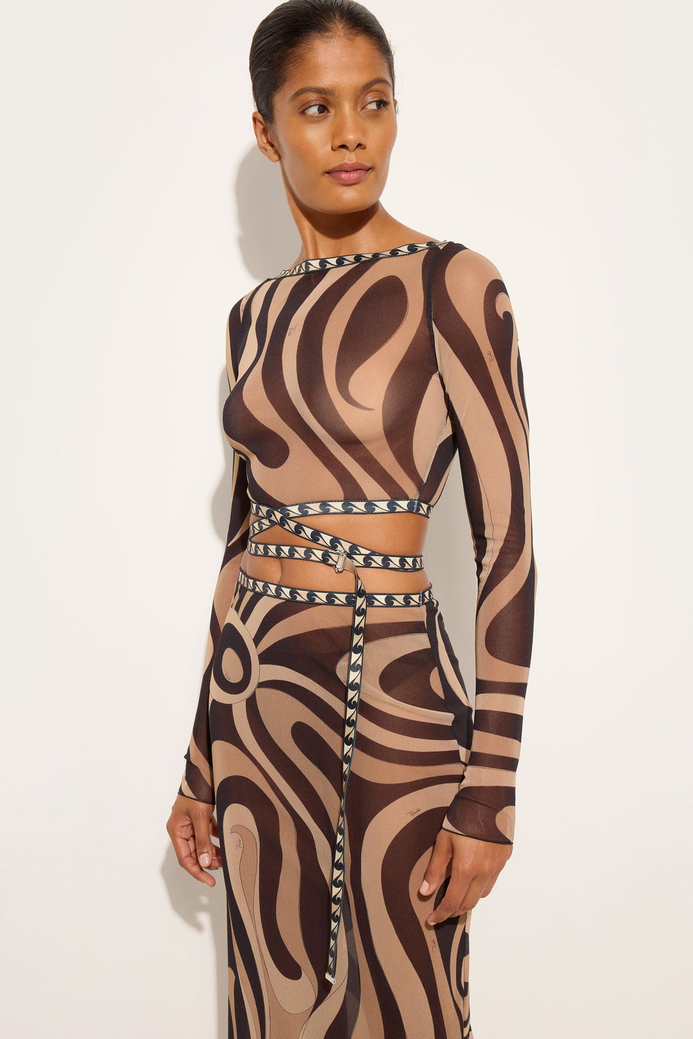 Marmo Print Tulle Crop Top
 WOMAN Pucci