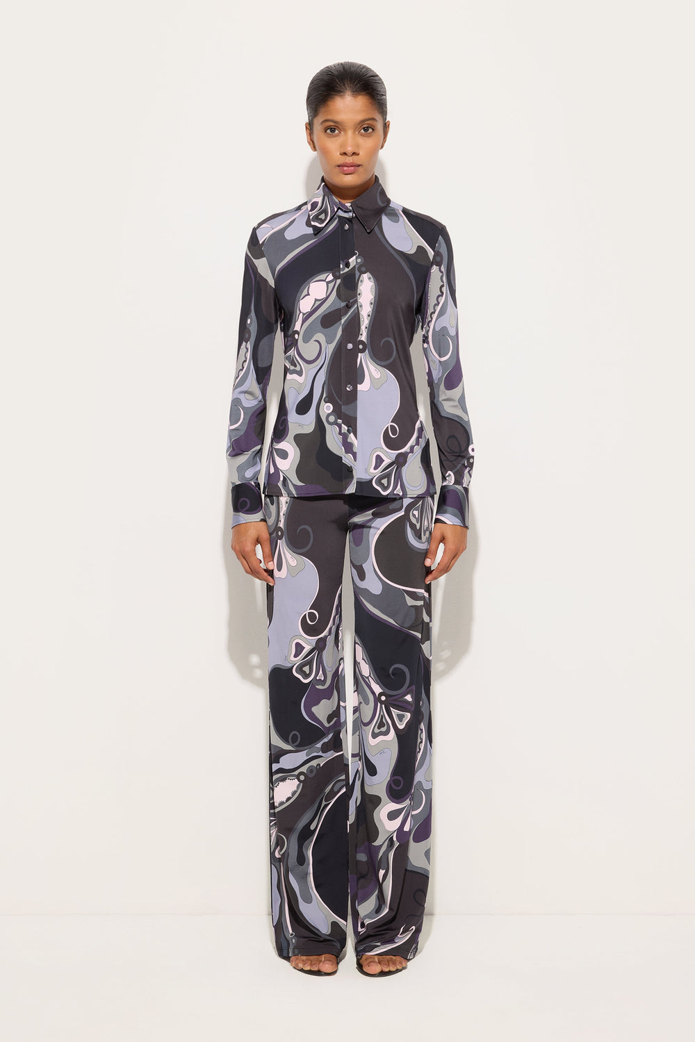 Orchidee Print Satin Jersey Shirt
 WOMAN Pucci