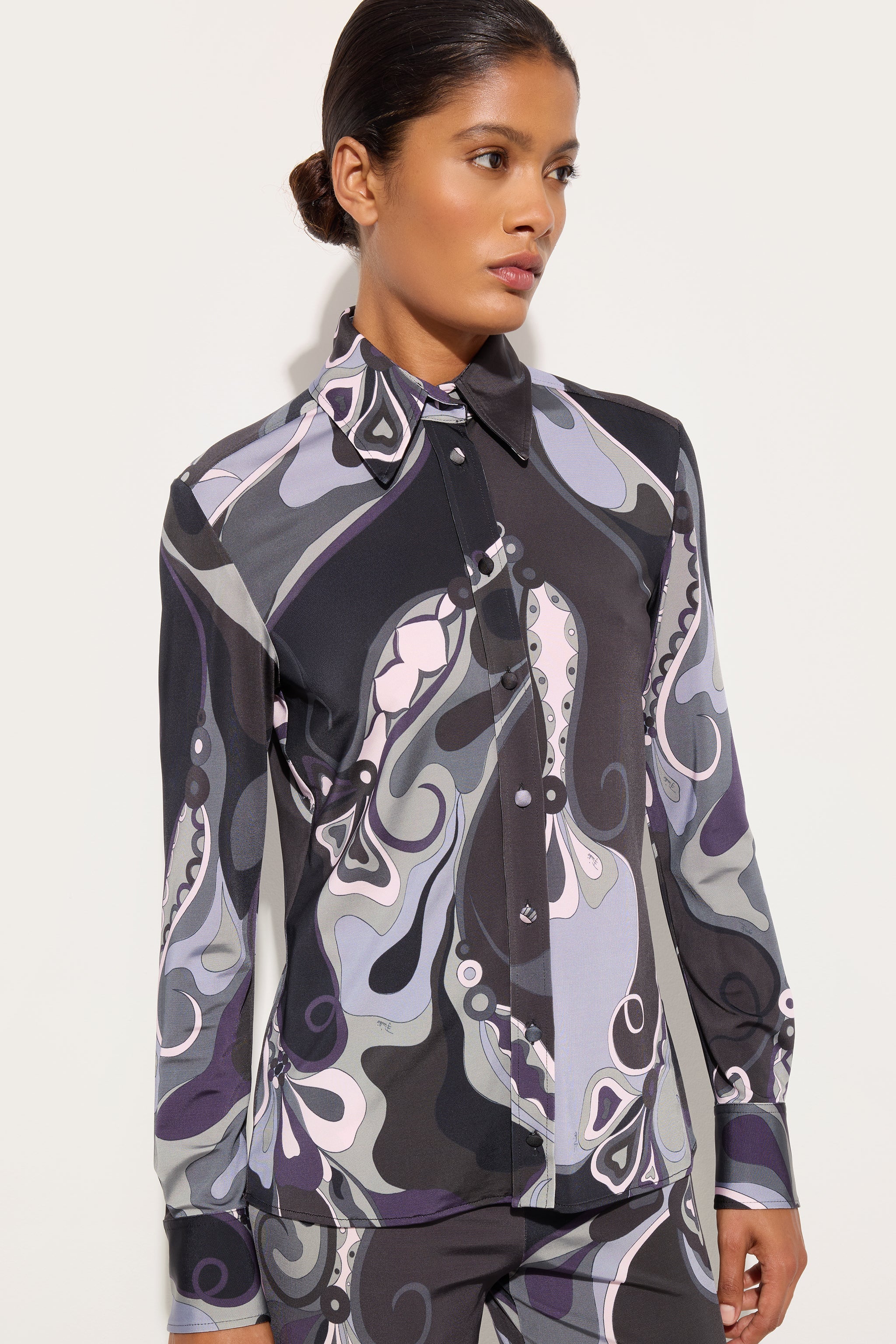 Orchidee Print Satin Jersey Shirt
 WOMAN Pucci