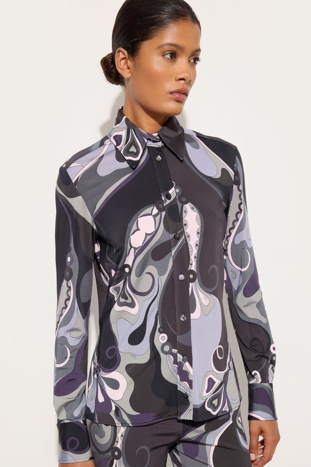 Orchidee Print Satin Jersey Shirt
 WOMAN Pucci