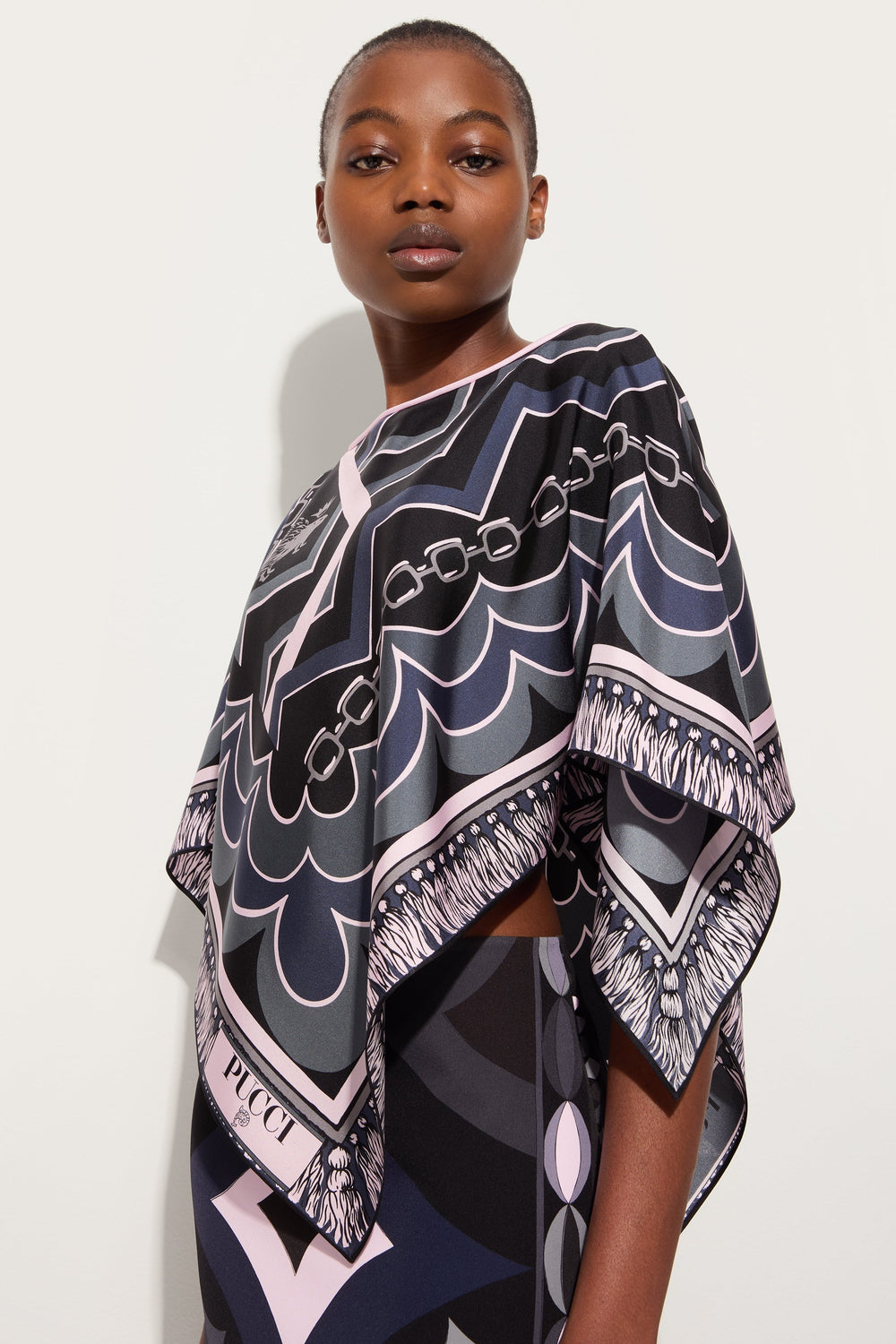 Istrice Print Silk Cape Blouse
 WOMAN Pucci