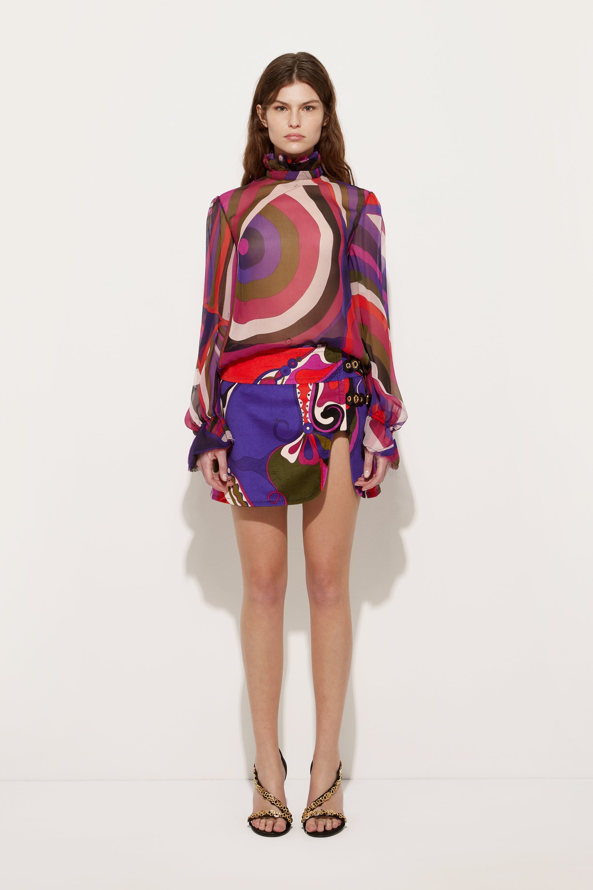 Iride Print Blouse with Balloon Sleeves
 WOMAN Pucci