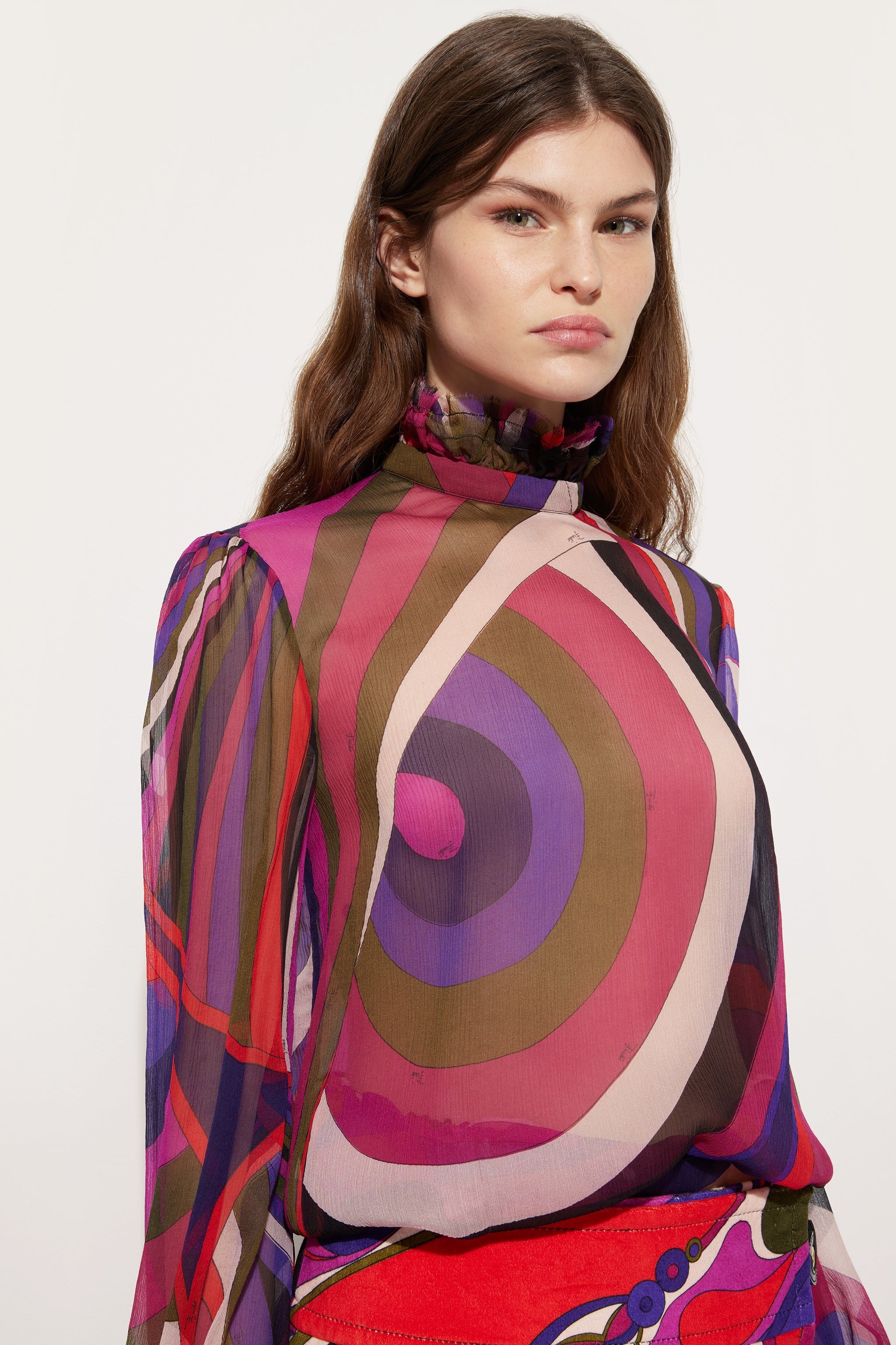 Iride Print Blouse with Balloon Sleeves
 WOMAN Pucci