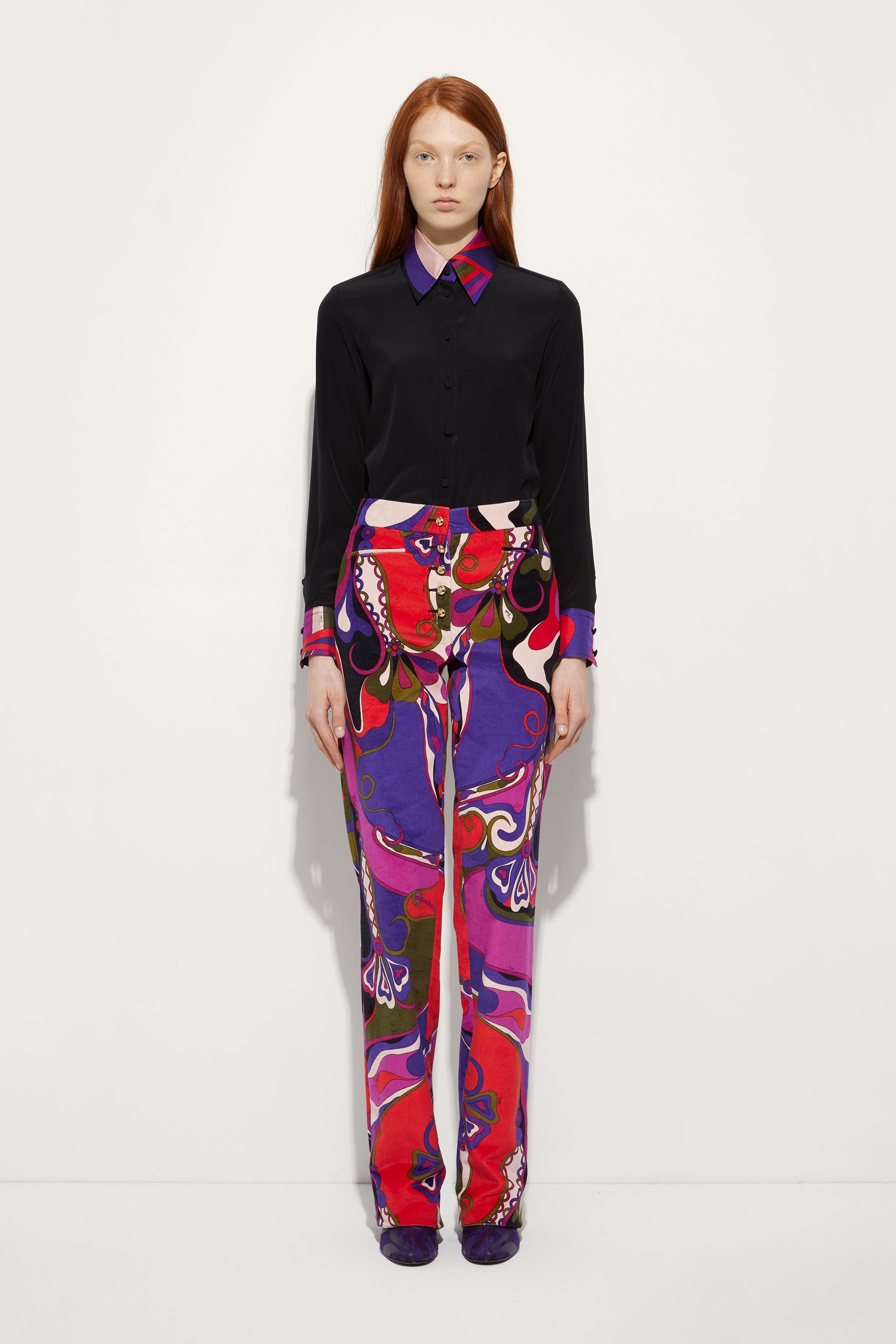 Orchidee Print Straight Velvet Pants
 WOMAN Pucci