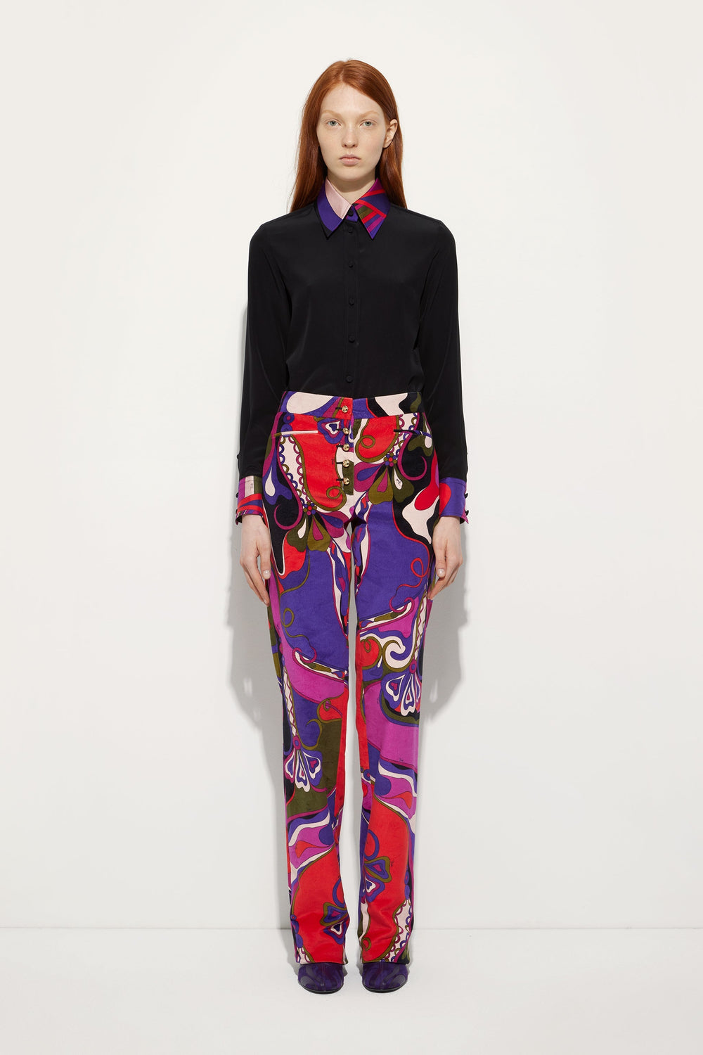 Orchidee Print Straight Velvet Pants
 WOMAN Pucci