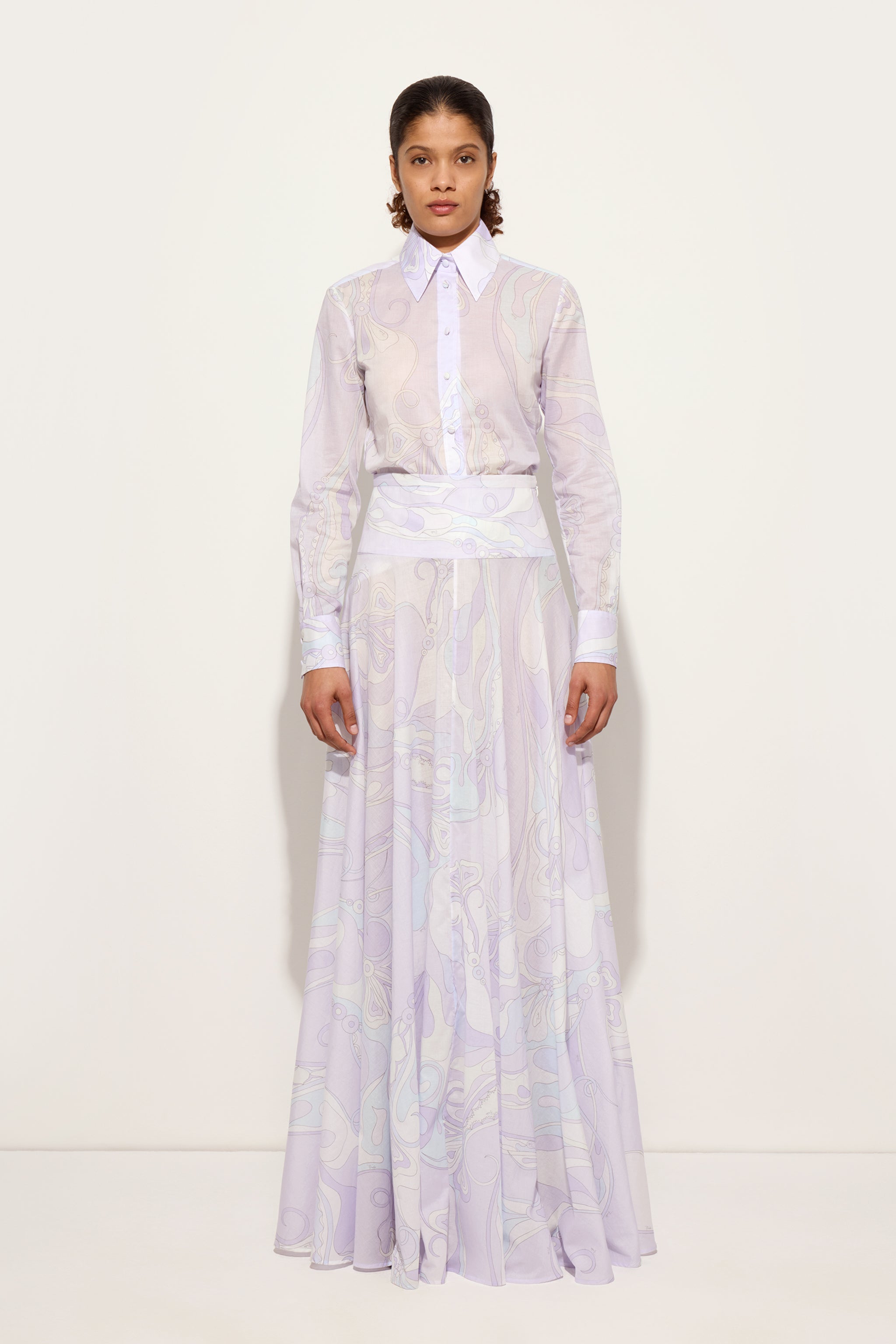 Orchidee Print Long Cotton Skirt
 WOMAN Pucci