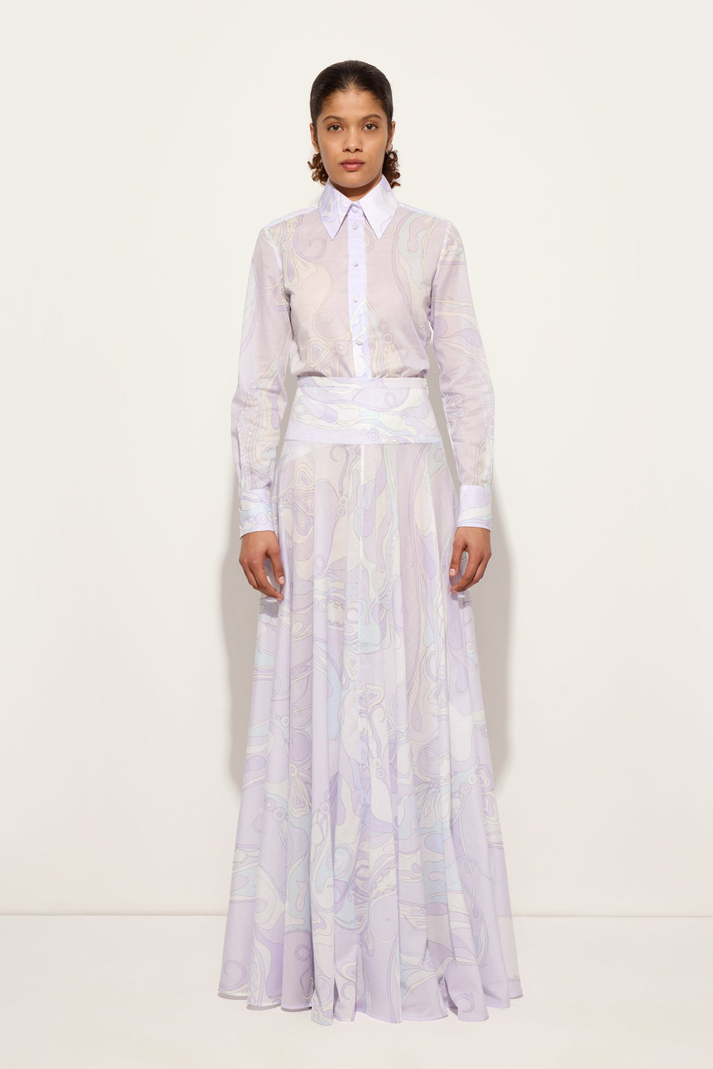 Orchidee Print Long Cotton Skirt
 WOMAN Pucci