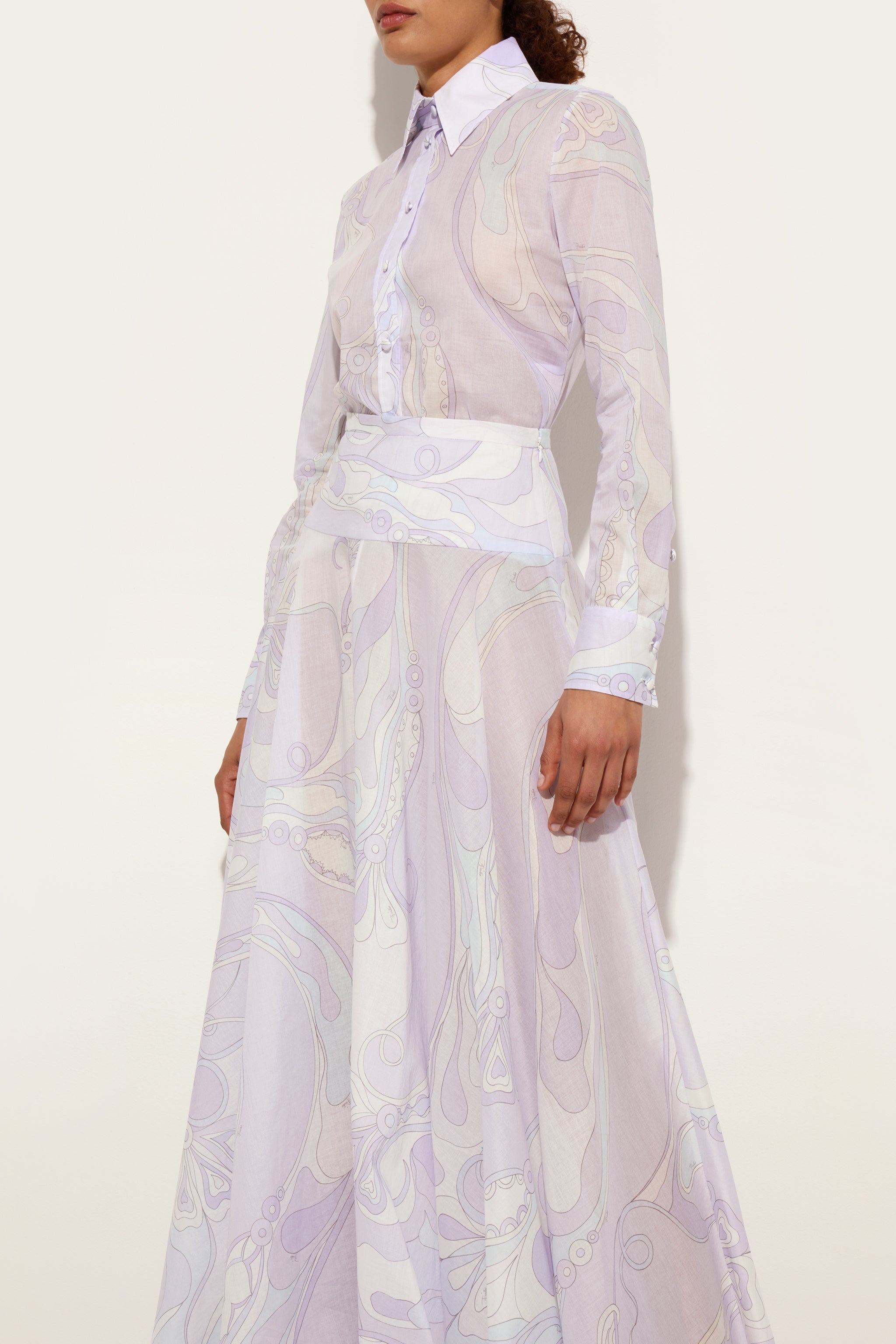 Orchidee Print Long Cotton Skirt
 WOMAN Pucci