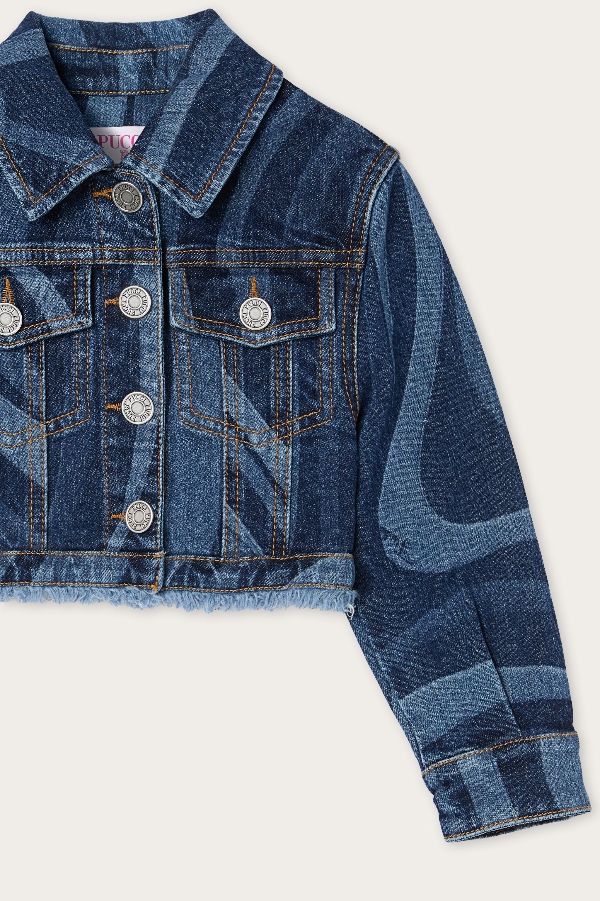 Denim Jacket with Laser-Cut Marmo Print
  Pucci