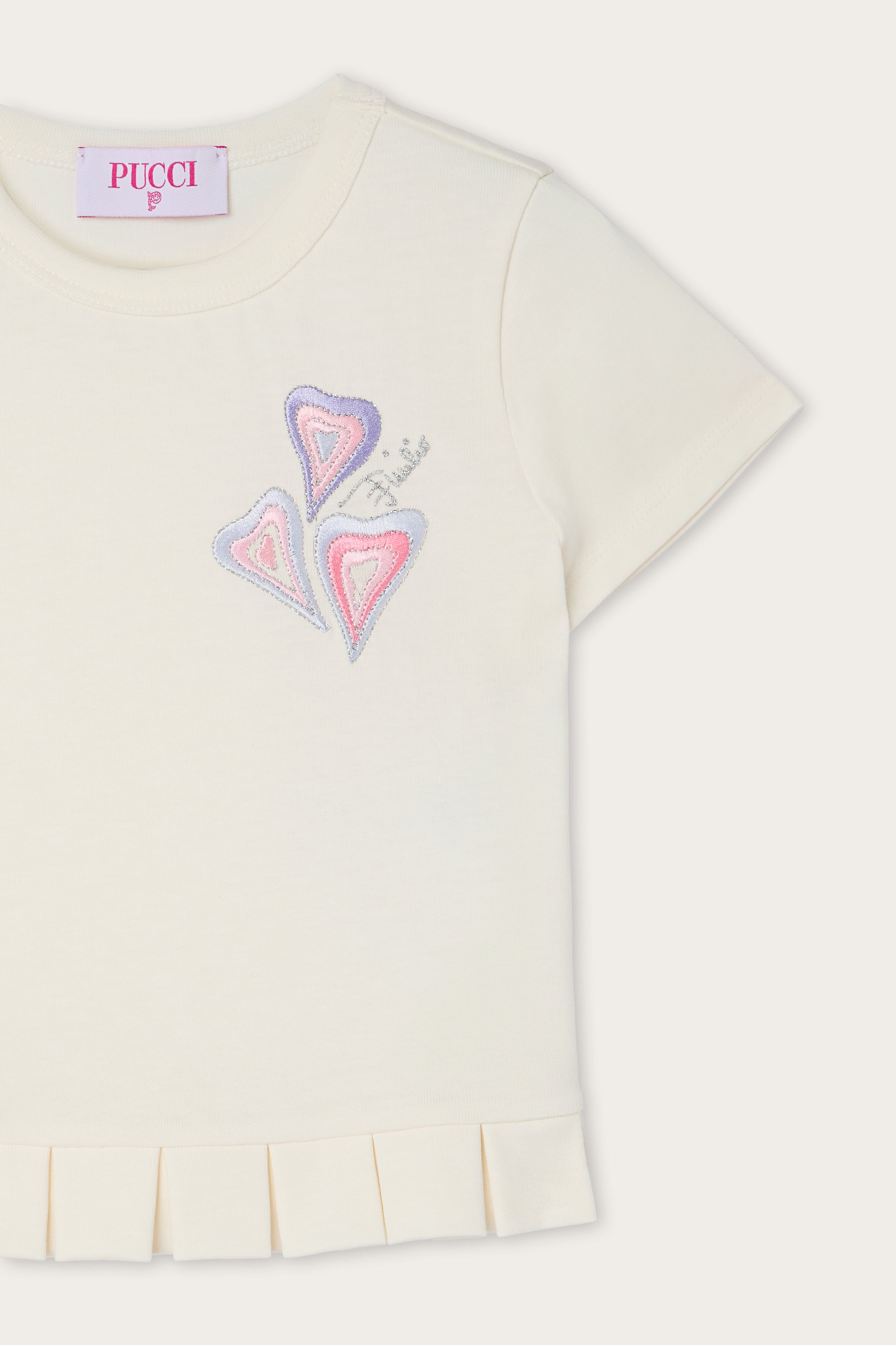 Embroidered T-shirt with Pleated Hem
  Pucci